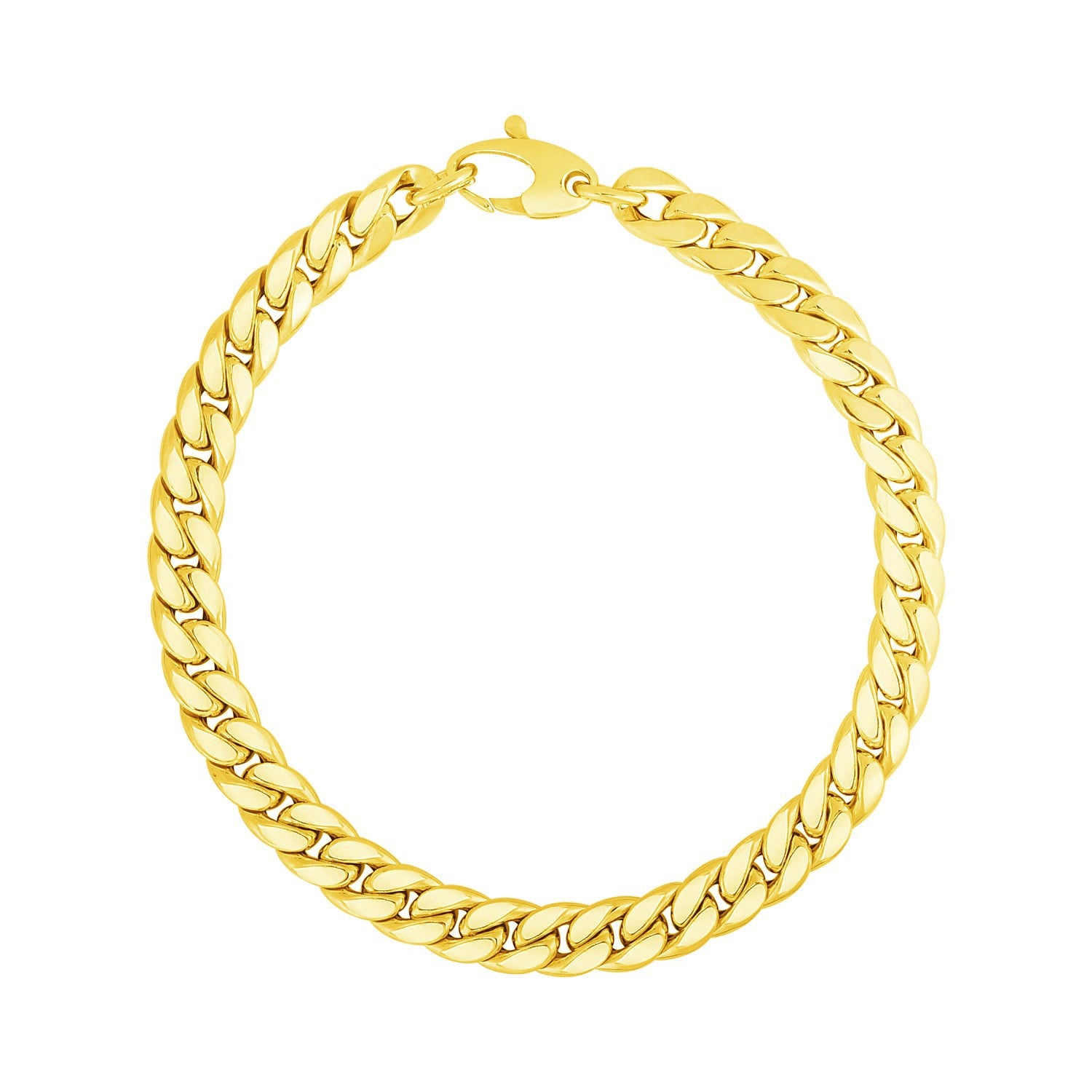 14K yellow gold Cuban link bracelet with a lobster clasp.