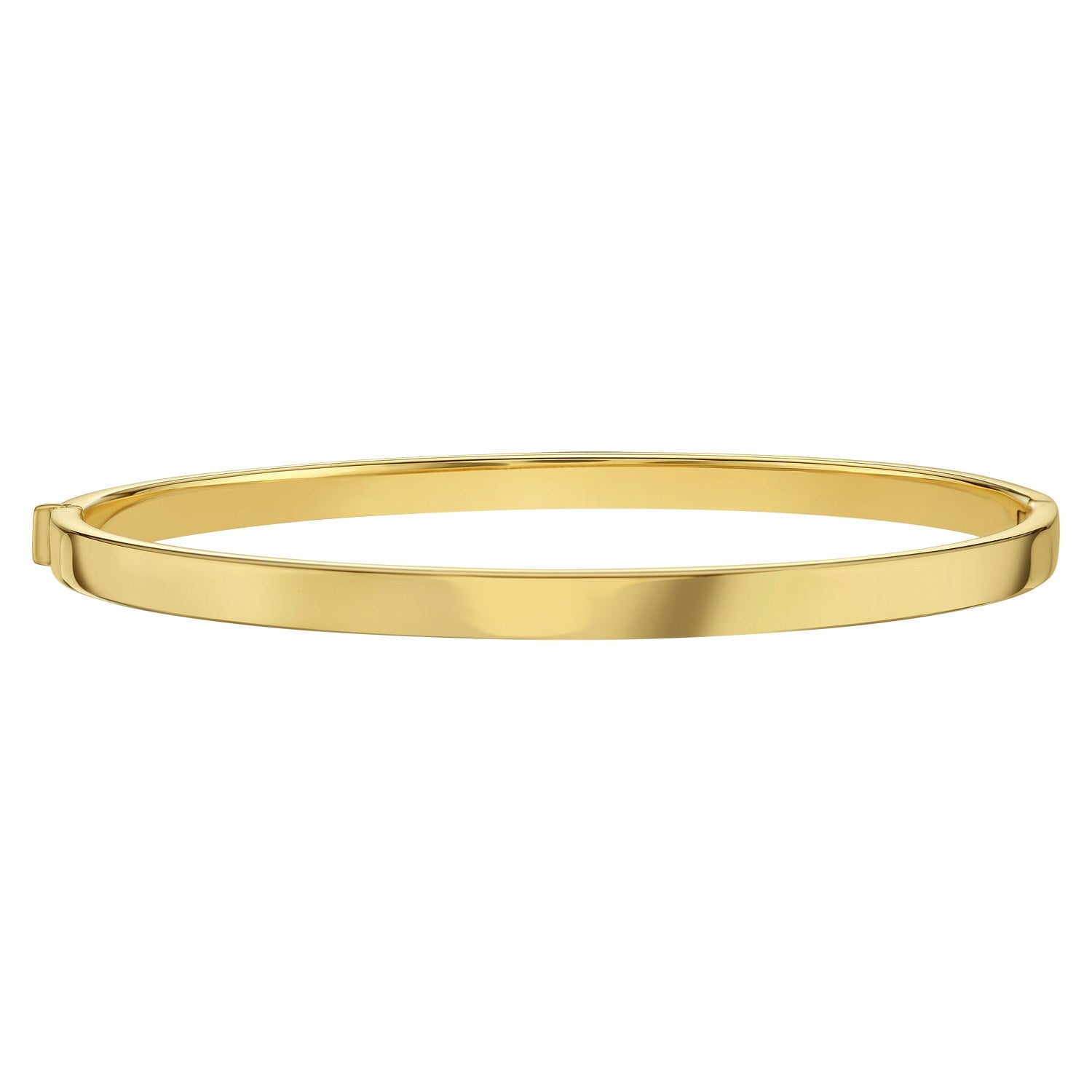 A polished 14K yellow gold classic bangle with a box clasp.