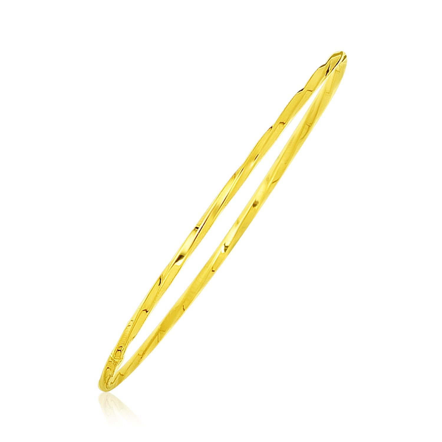 14k yellow gold thin twisted shiny bangle.