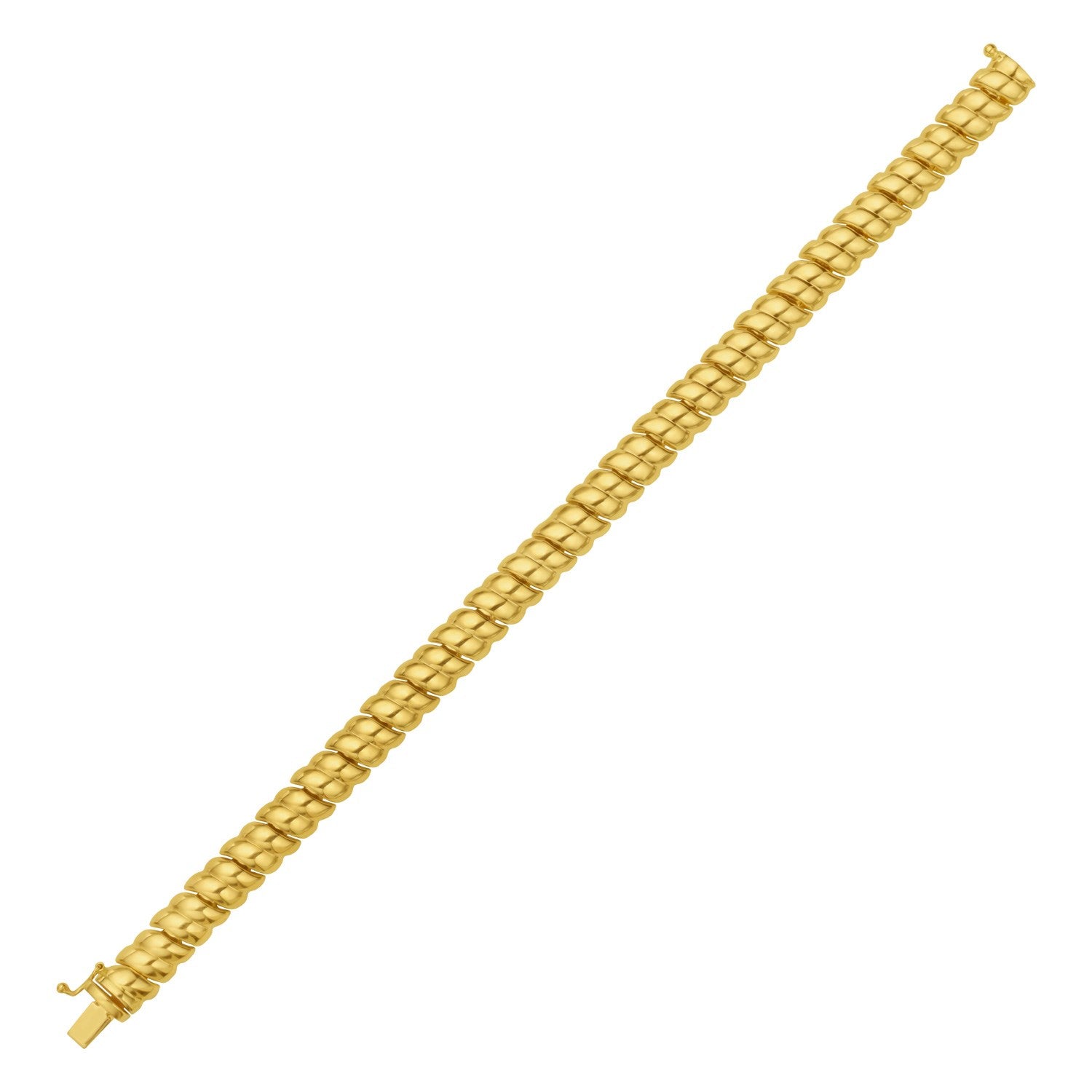 14K yellow gold scalloped bangle with a box clasp.