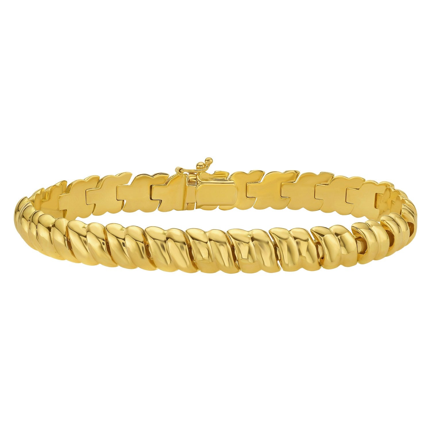 14K yellow gold scalloped bangle with a box clasp.