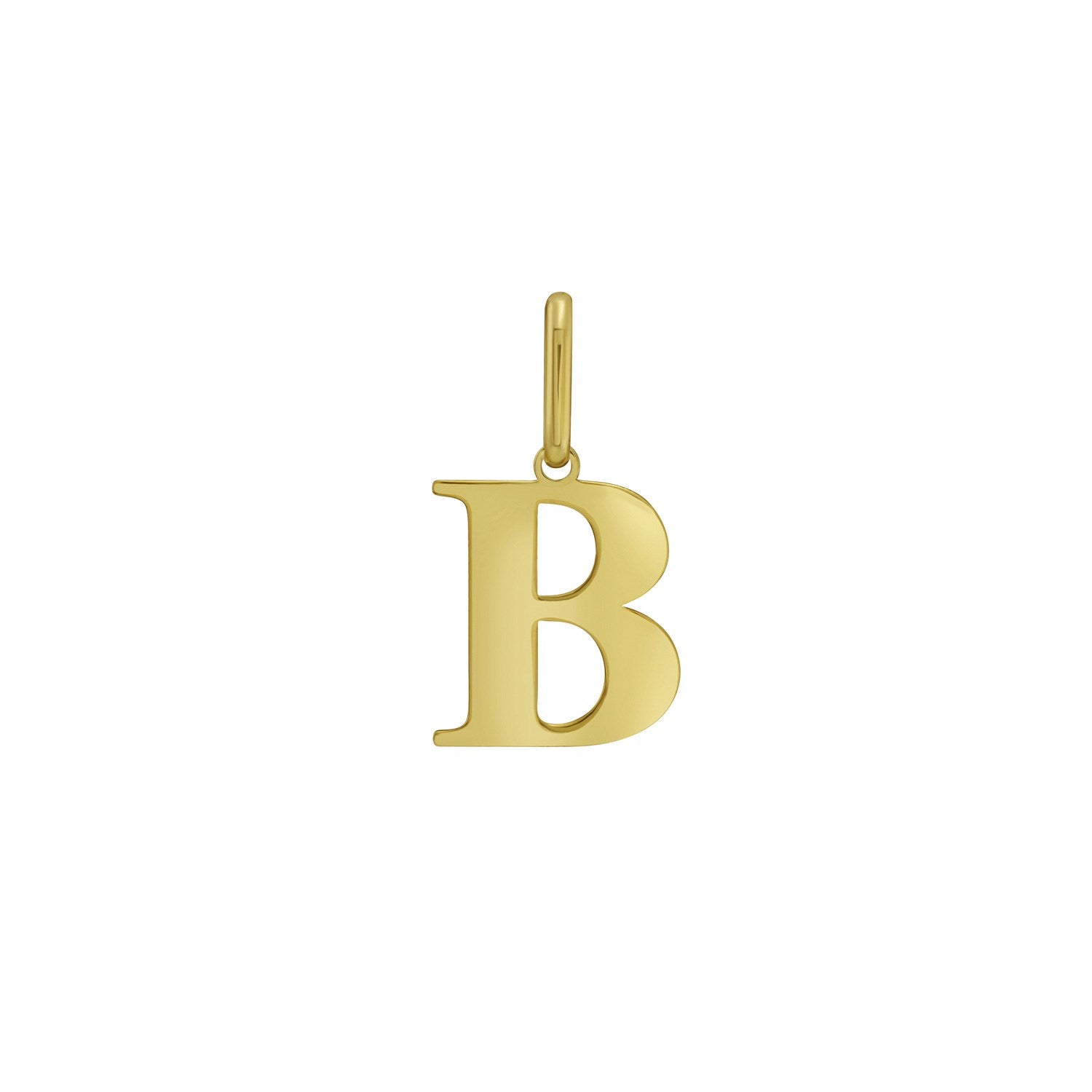 14K yellow gold initial B charm pendant with a polished finish.