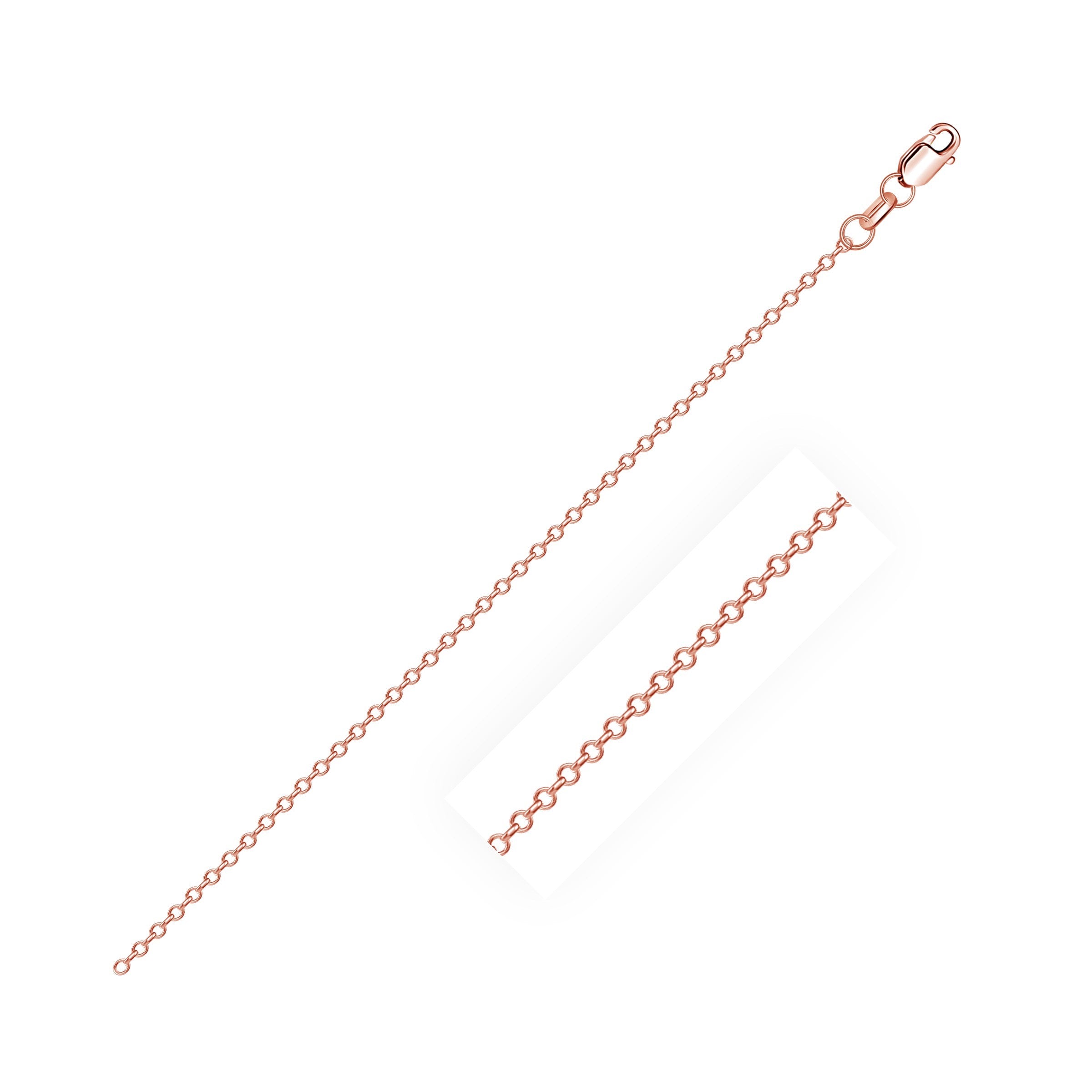A rose gold diamond-cut cable link chain with a lobster clasp.