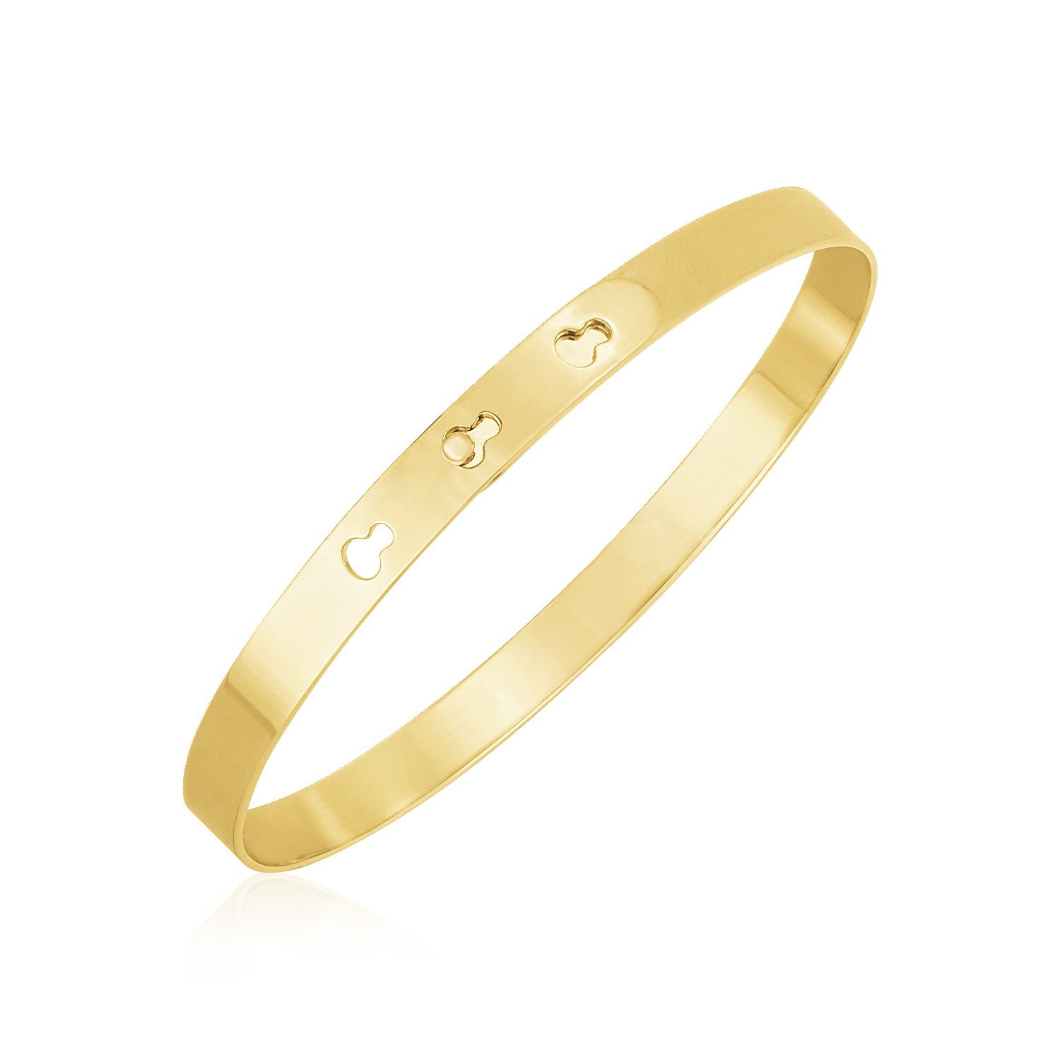 14k yellow gold high polish bangle with three keyhole cutouts.