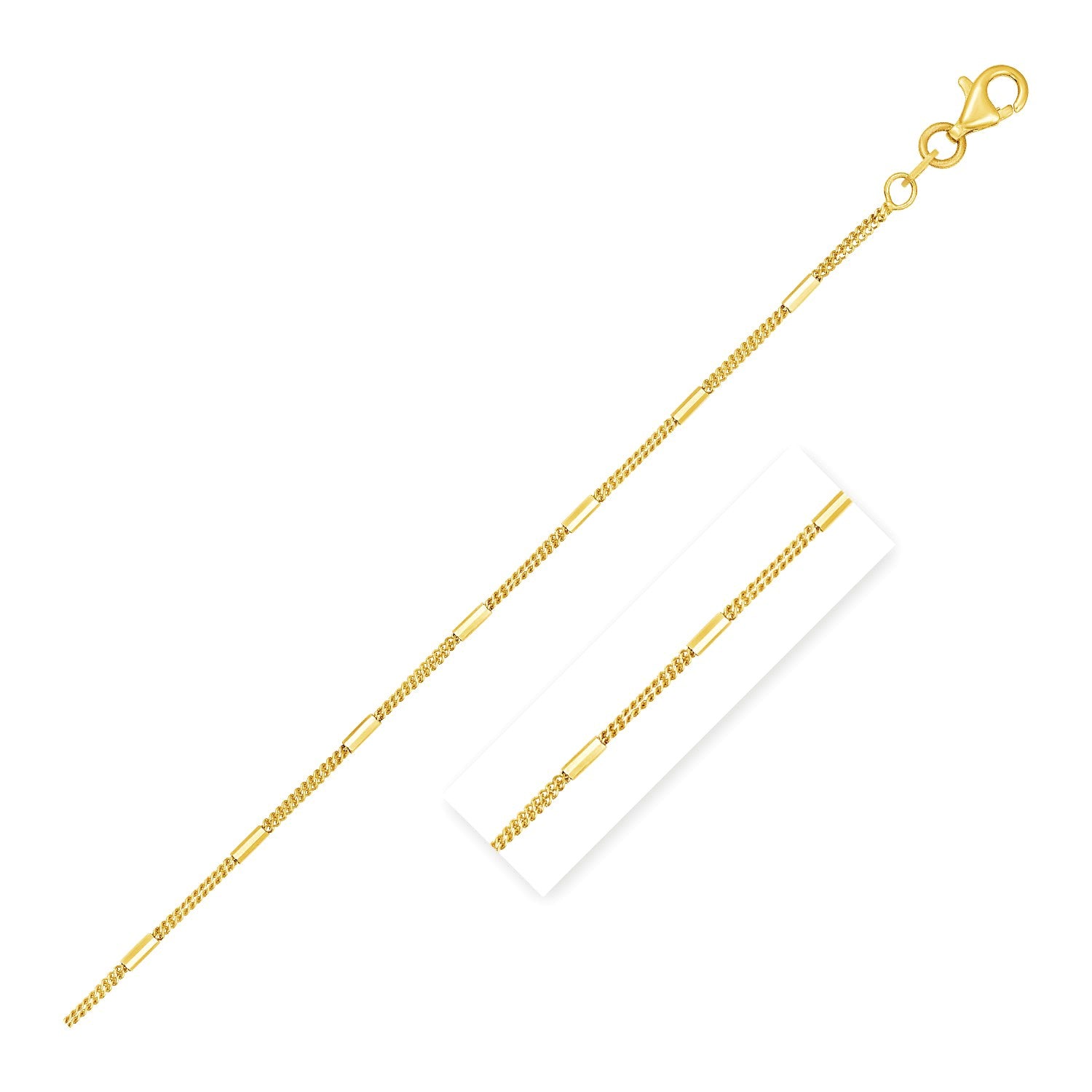 Yellow gold diamond cut bar links pendant chain with a lobster clasp.