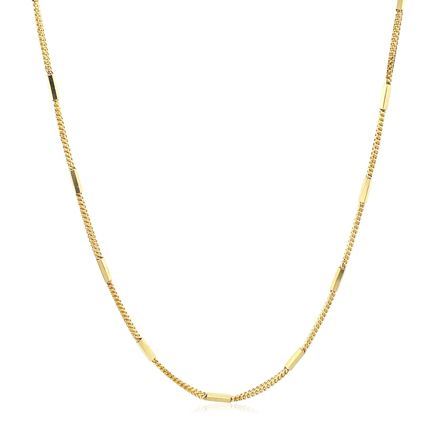 Diamond cut bar links pendant chain in yellow gold.