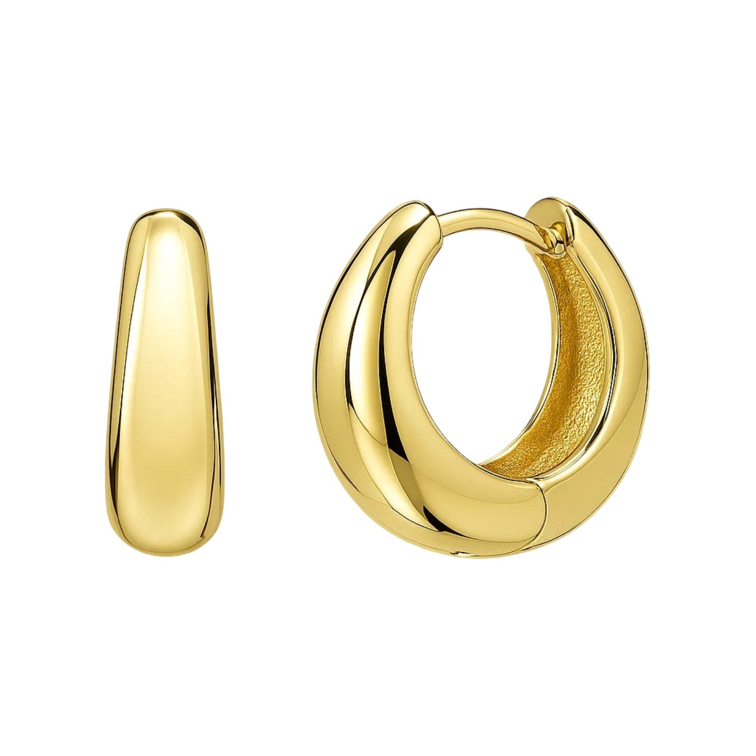 Tapered huggie hoop earrings in 14K yellow gold with a snap clasp.