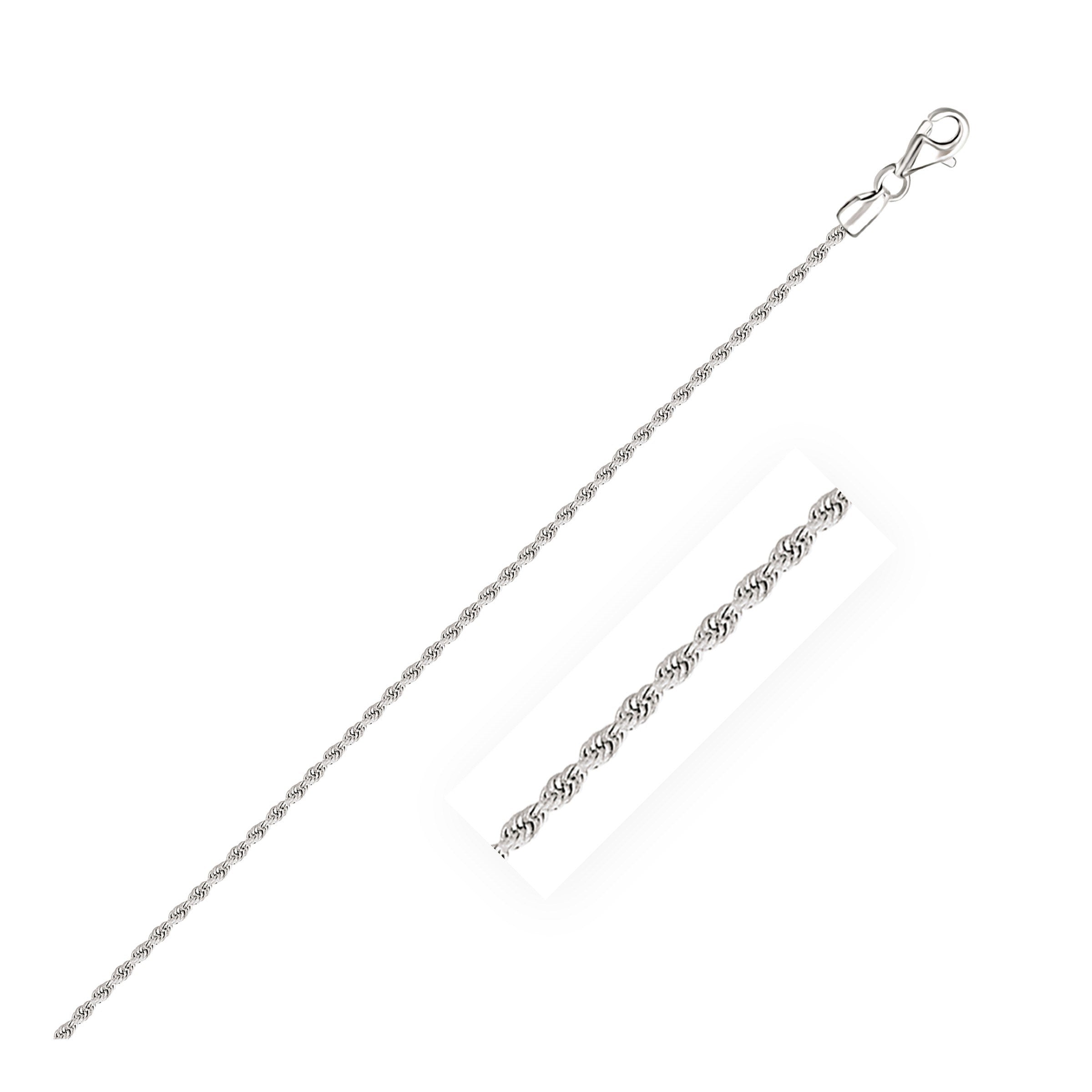 2.0mm 14k white gold diamond cut rope anklet with a lobster clasp.