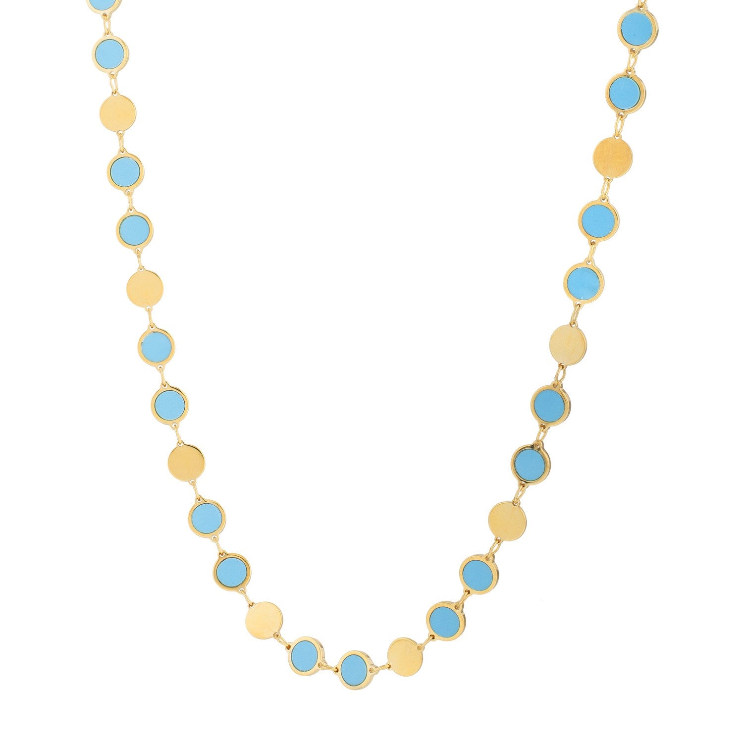 Turquoise composite gem alternating necklace in 14K yellow gold.