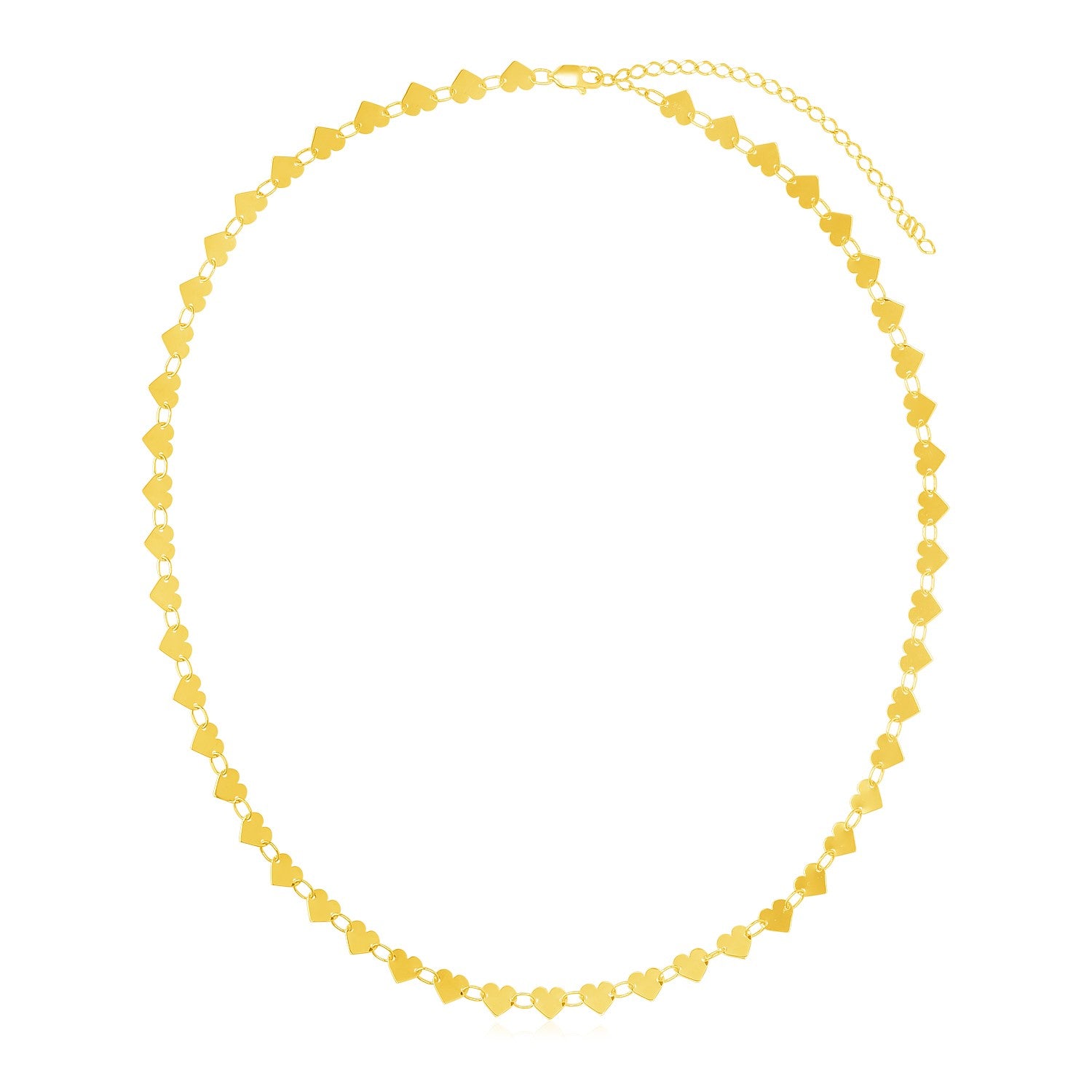 14k yellow gold necklace featuring a chain of mirrored heart links.