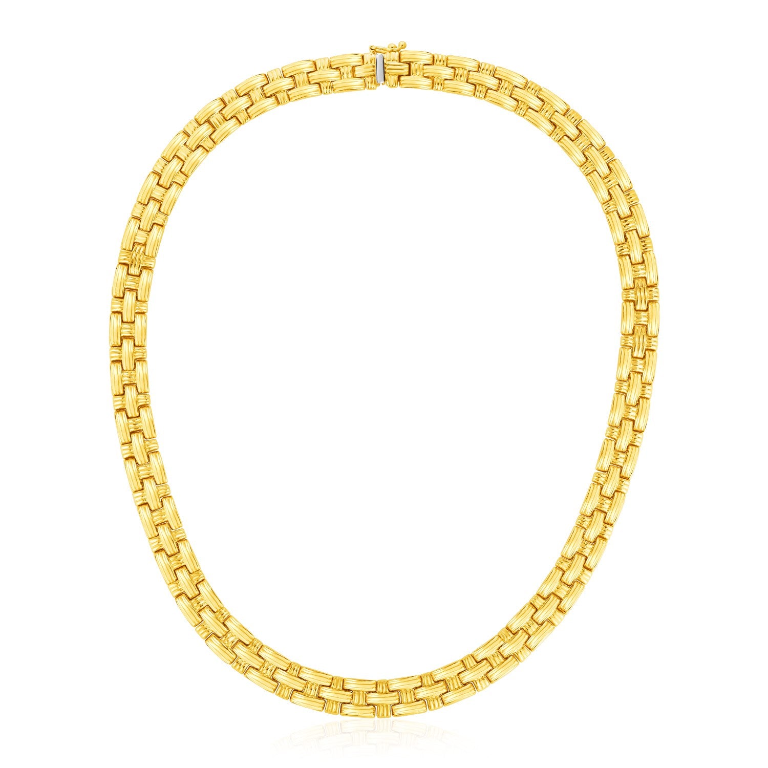 14k yellow gold basket weave necklace with a box clasp.