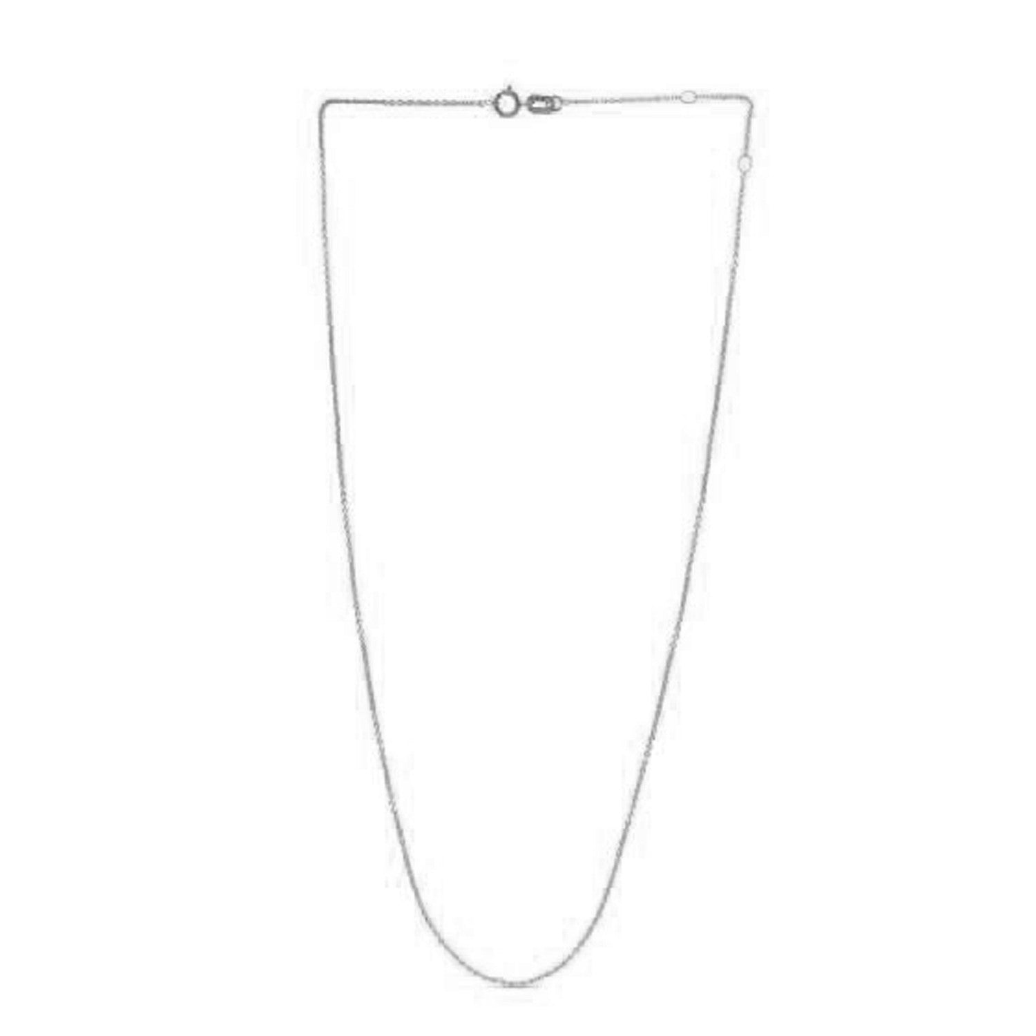 Adjustable 14k white gold cable chain with a spring ring clasp.