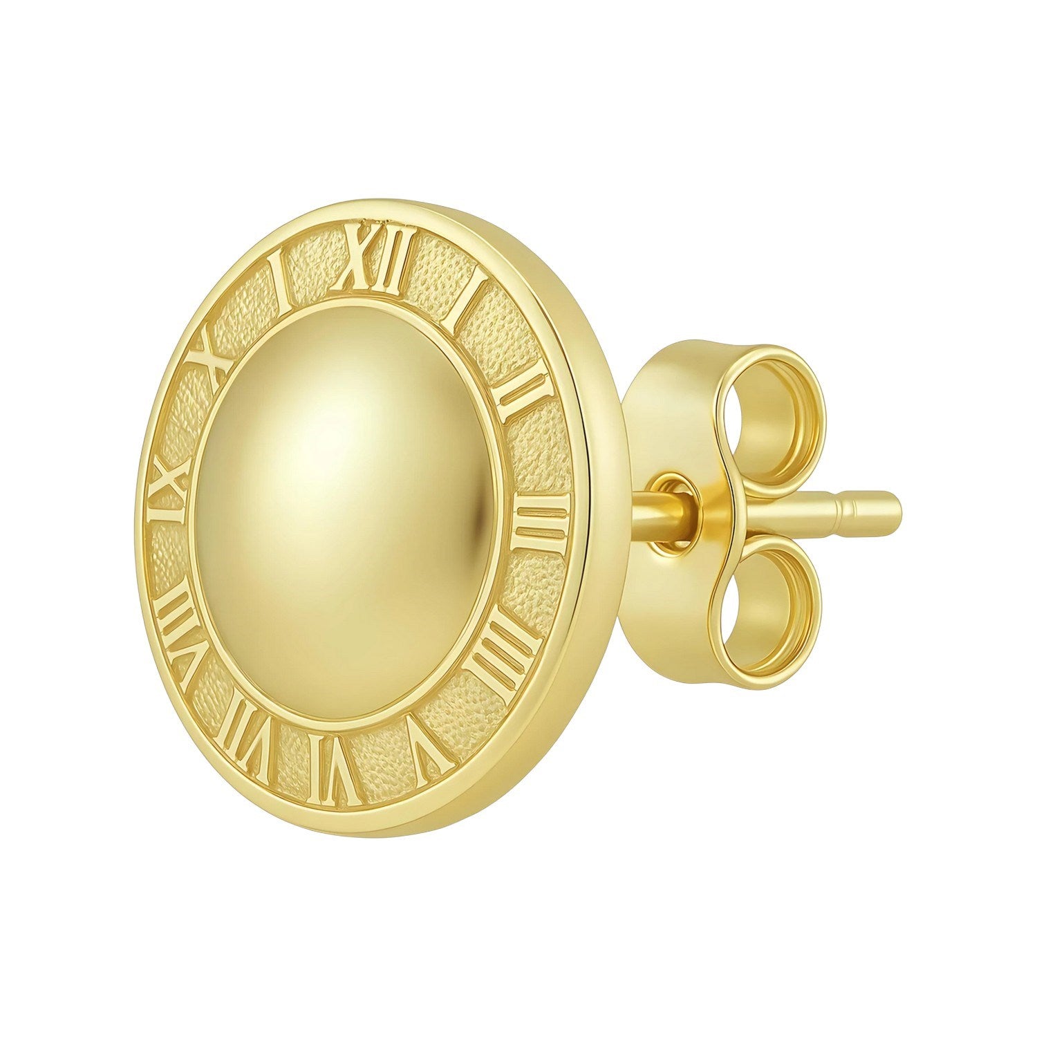 14K yellow gold Roman numeral button stud earring with a push back.