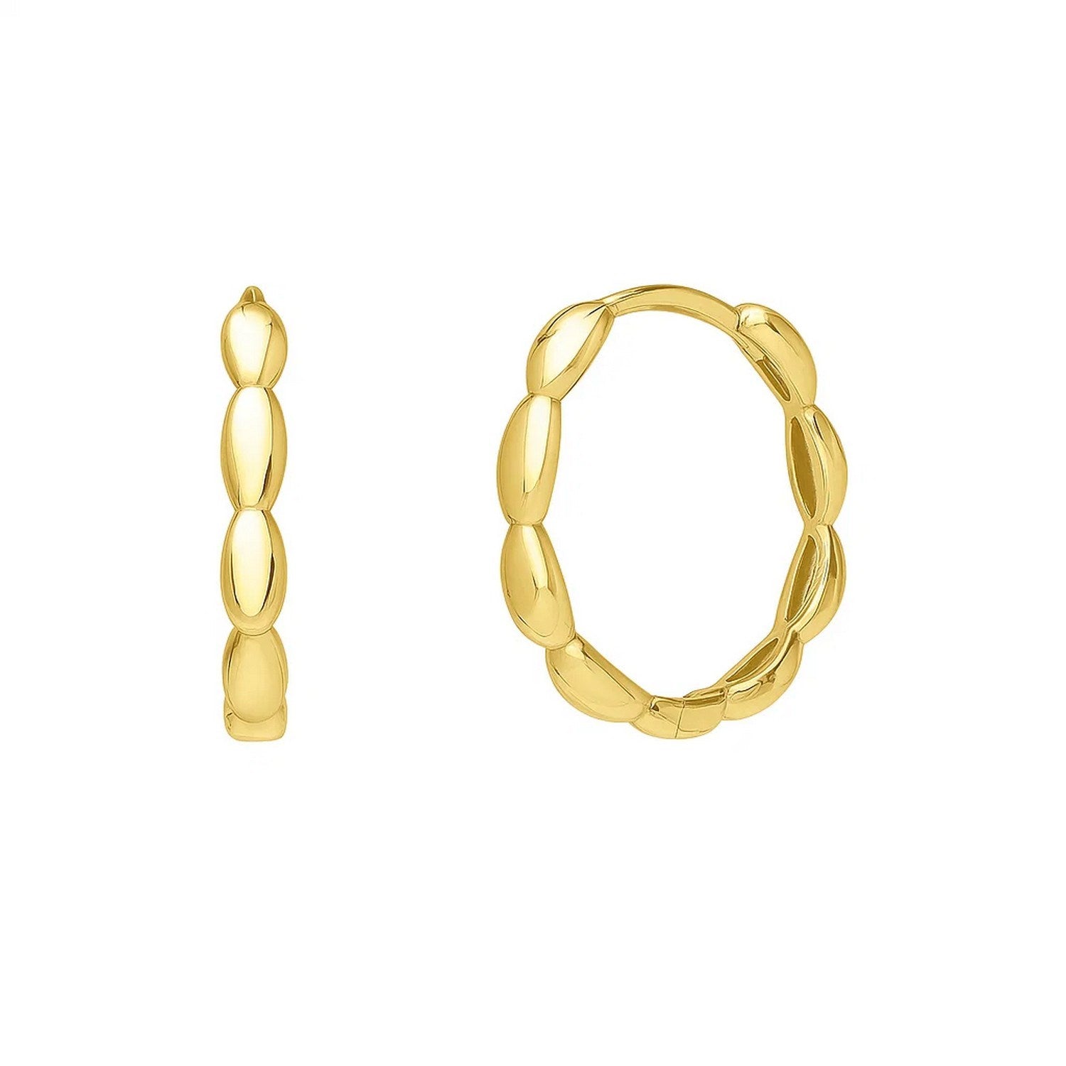 Medium rice hoop earrings in 14K yellow gold.