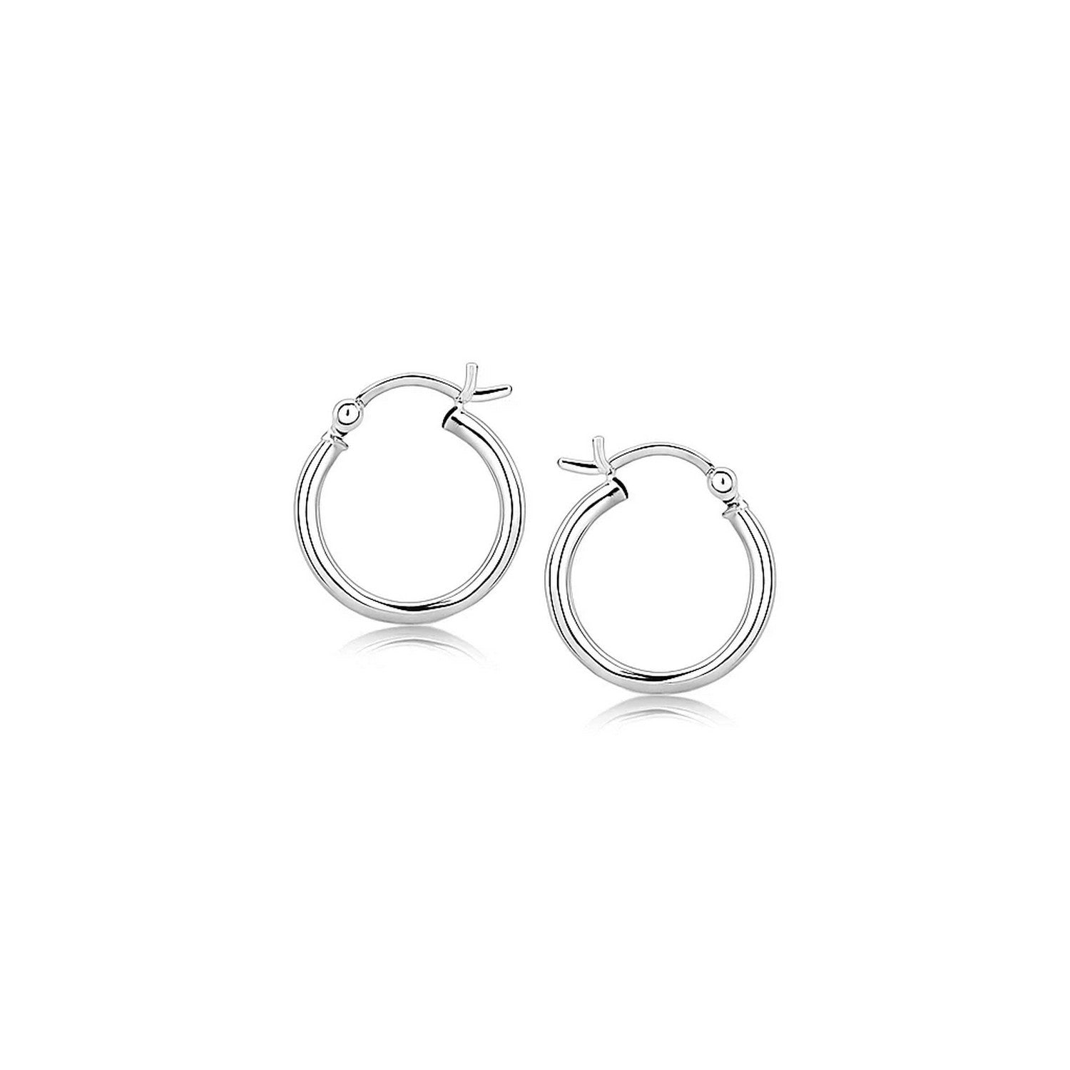 Polished sterling silver and rhodium-plated hoop earrings with snap locks.