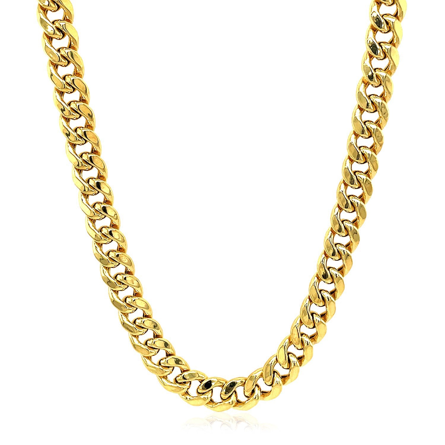 A 14k yellow gold Miami Cuban semi-solid chain, 5.50 mm wide, with a lobster clasp.