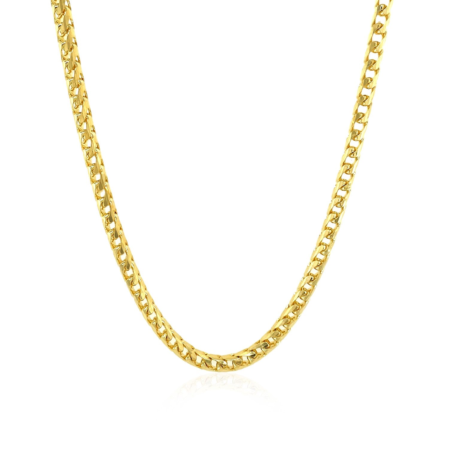A 14k yellow gold diamond-cut round Franco chain.