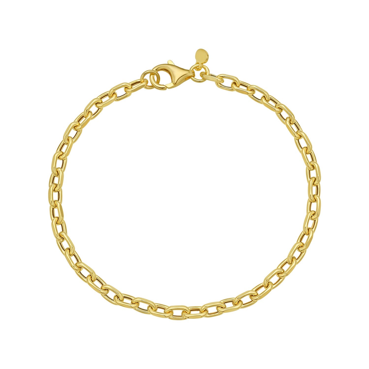 A 14K yellow gold cable chain bracelet with a lobster clasp.