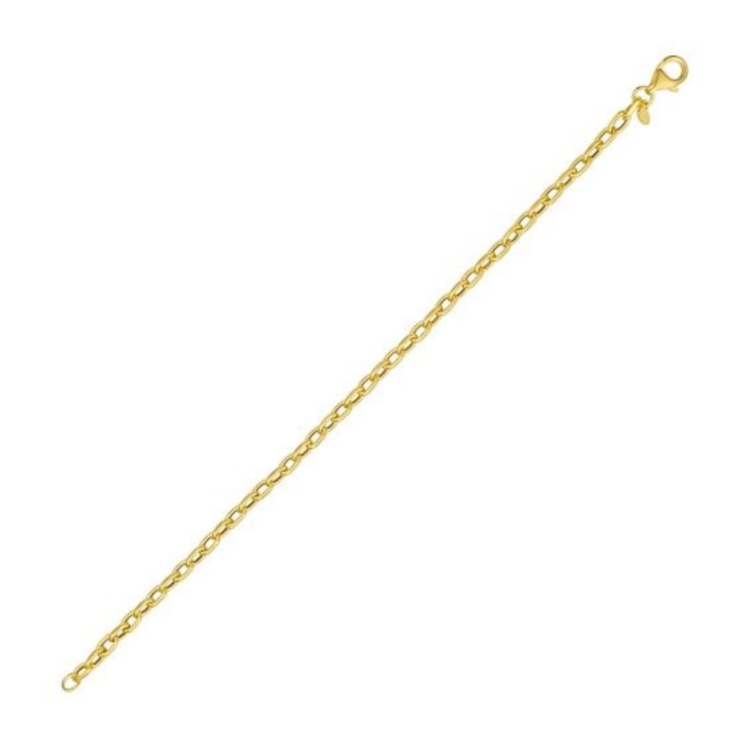 14K yellow gold cable chain bracelet with a lobster clasp.