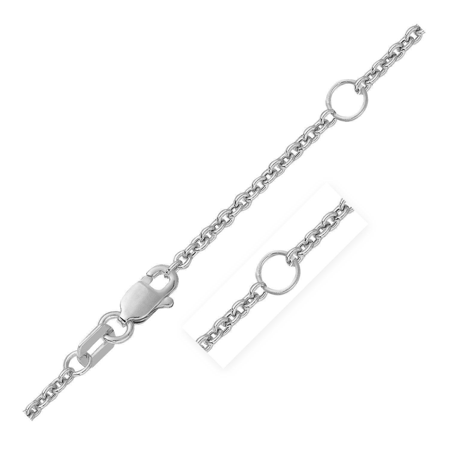A 14k white gold double extendable cable chain with a lobster clasp.