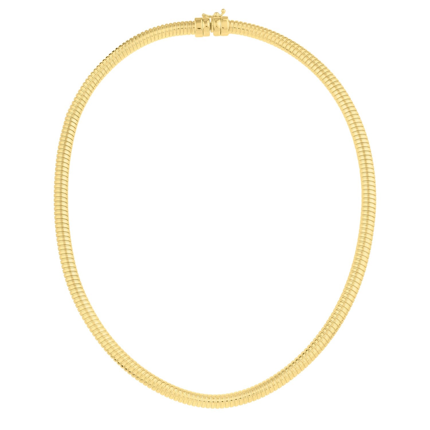 Tubogas necklace in 14K yellow gold with a box clasp.