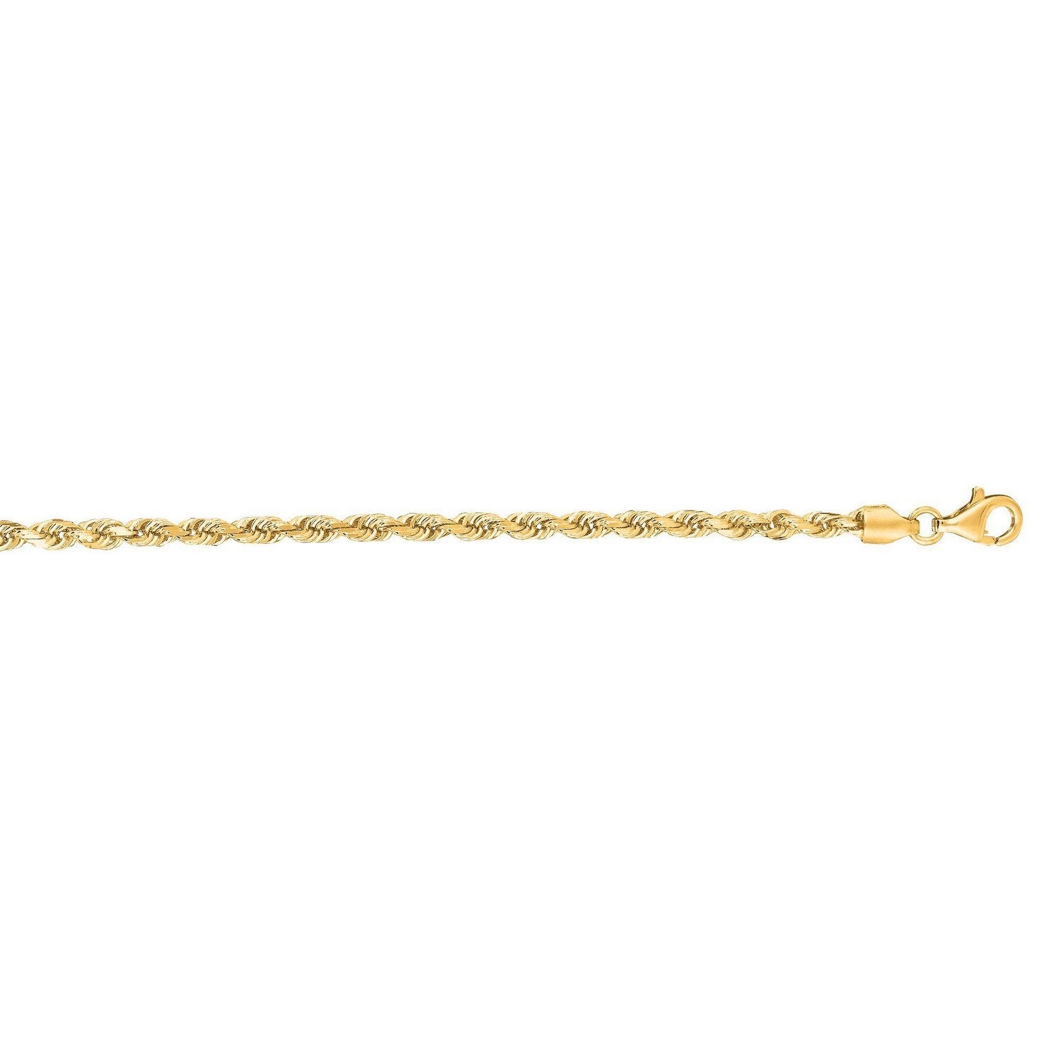 10k yellow gold solid diamond cut rope bracelet with a lobster clasp.