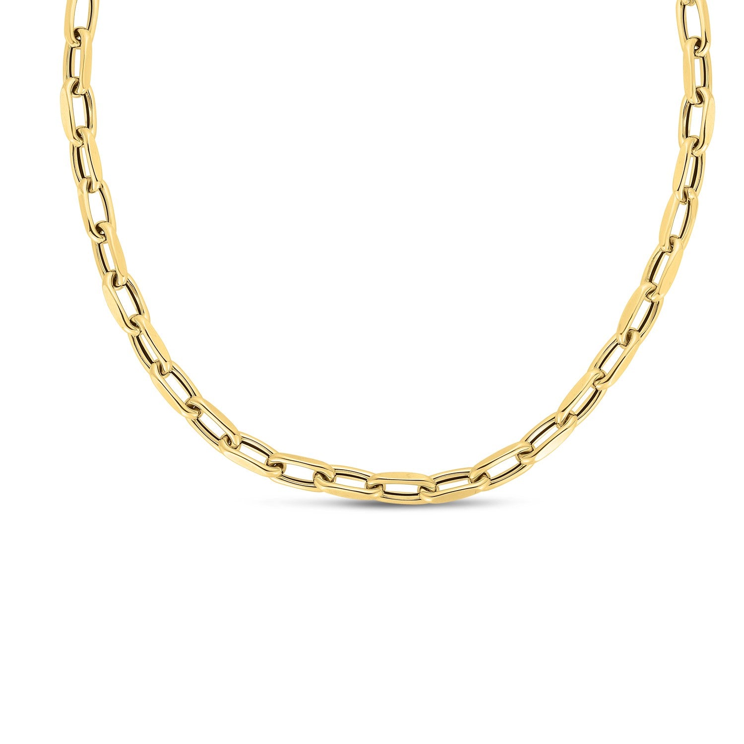 14k yellow gold French cable link necklace with a high polish finish.