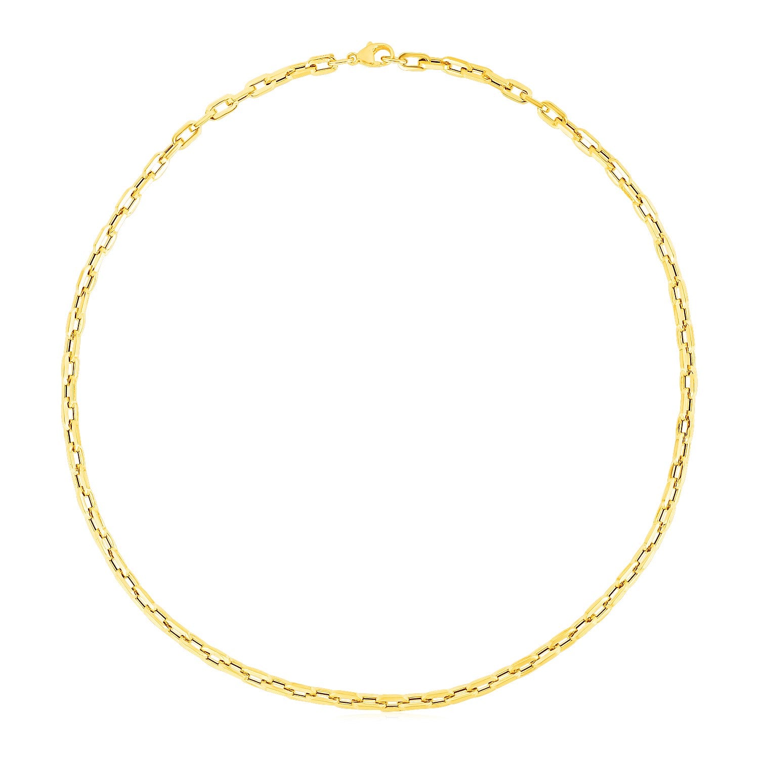 14k yellow gold paperclip chain necklace with a lobster clasp.