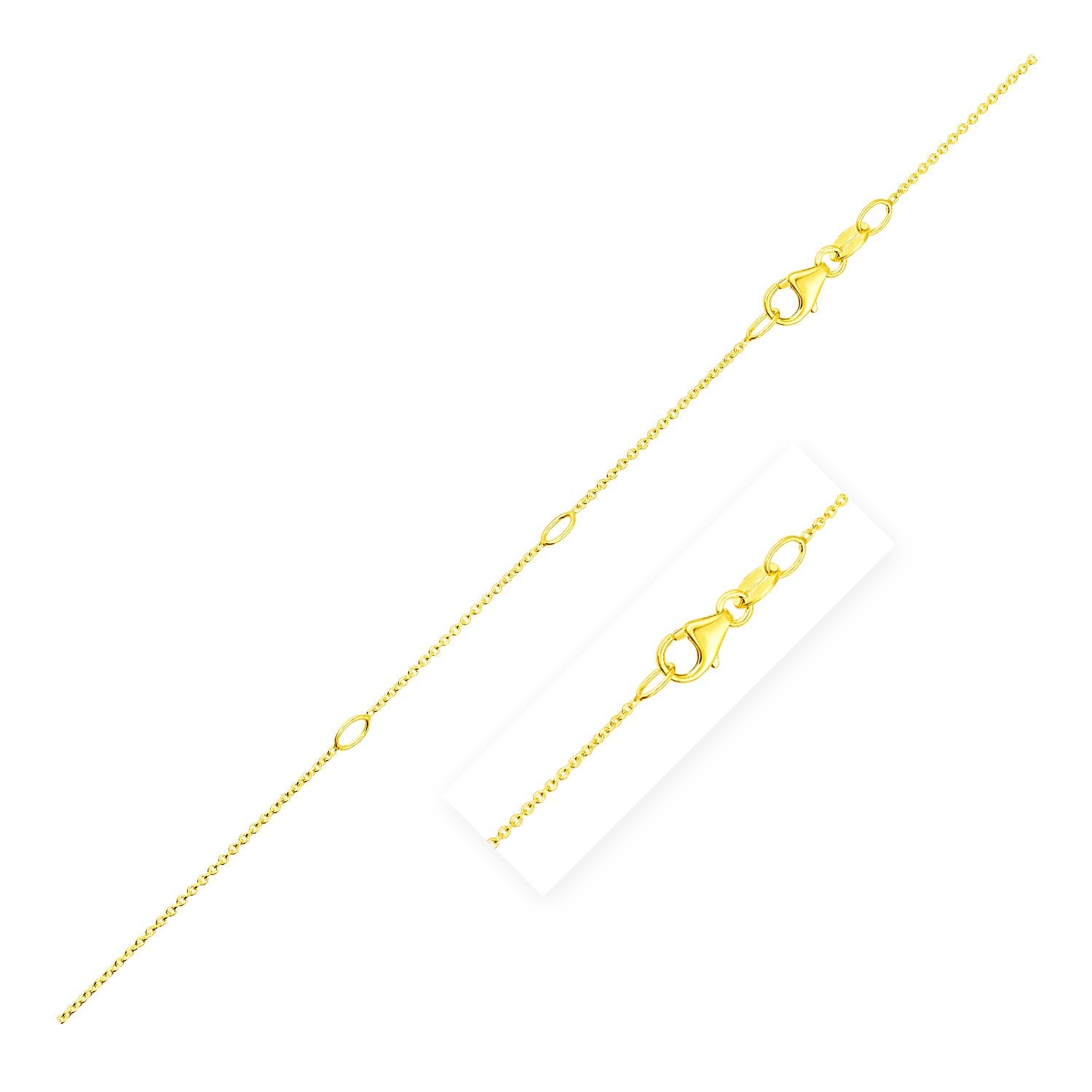 14k yellow gold double extendable cable chain with a lobster clasp.
