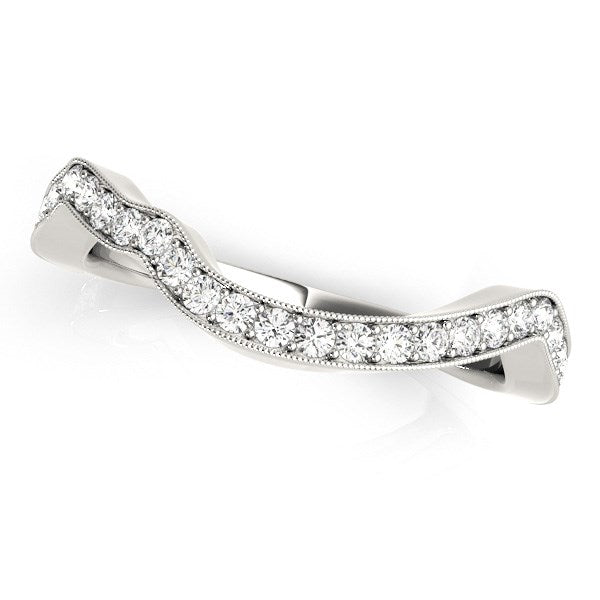 14k white gold milgrained curve style diamond wedding band with 36 round diamonds.