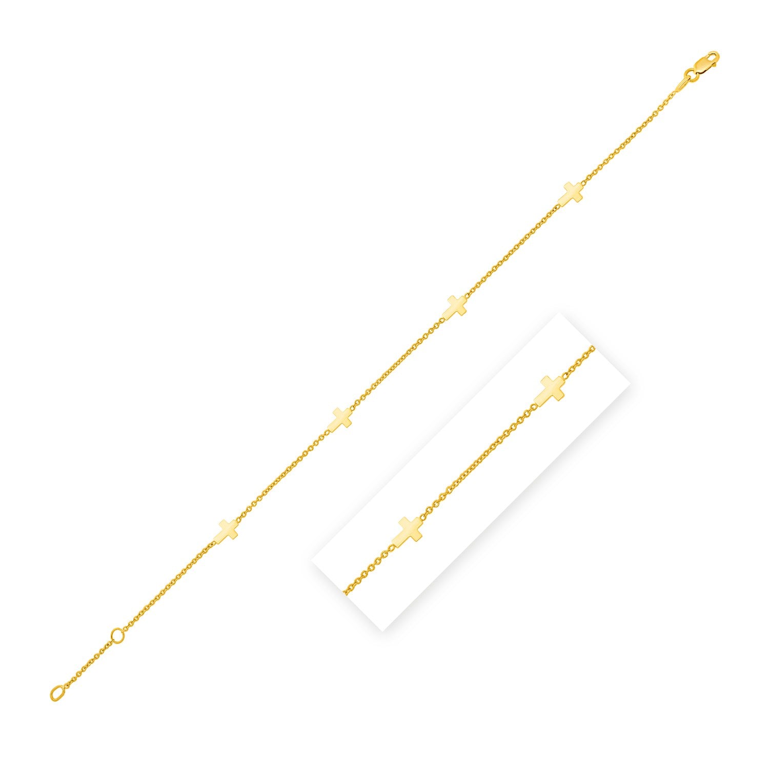 A 14K yellow gold anklet with five small cross stations.