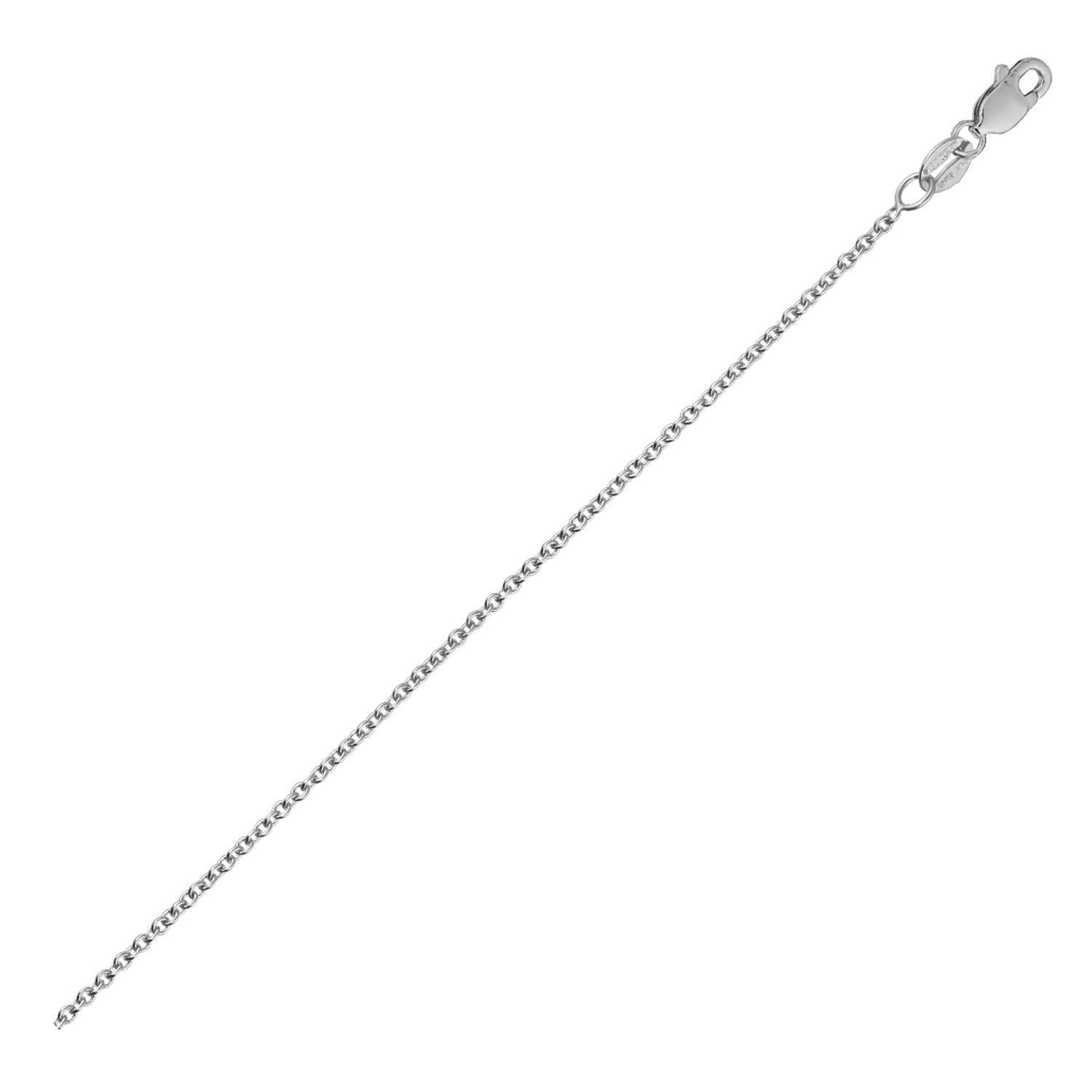 14k white gold round cable link chain with a lobster clasp.