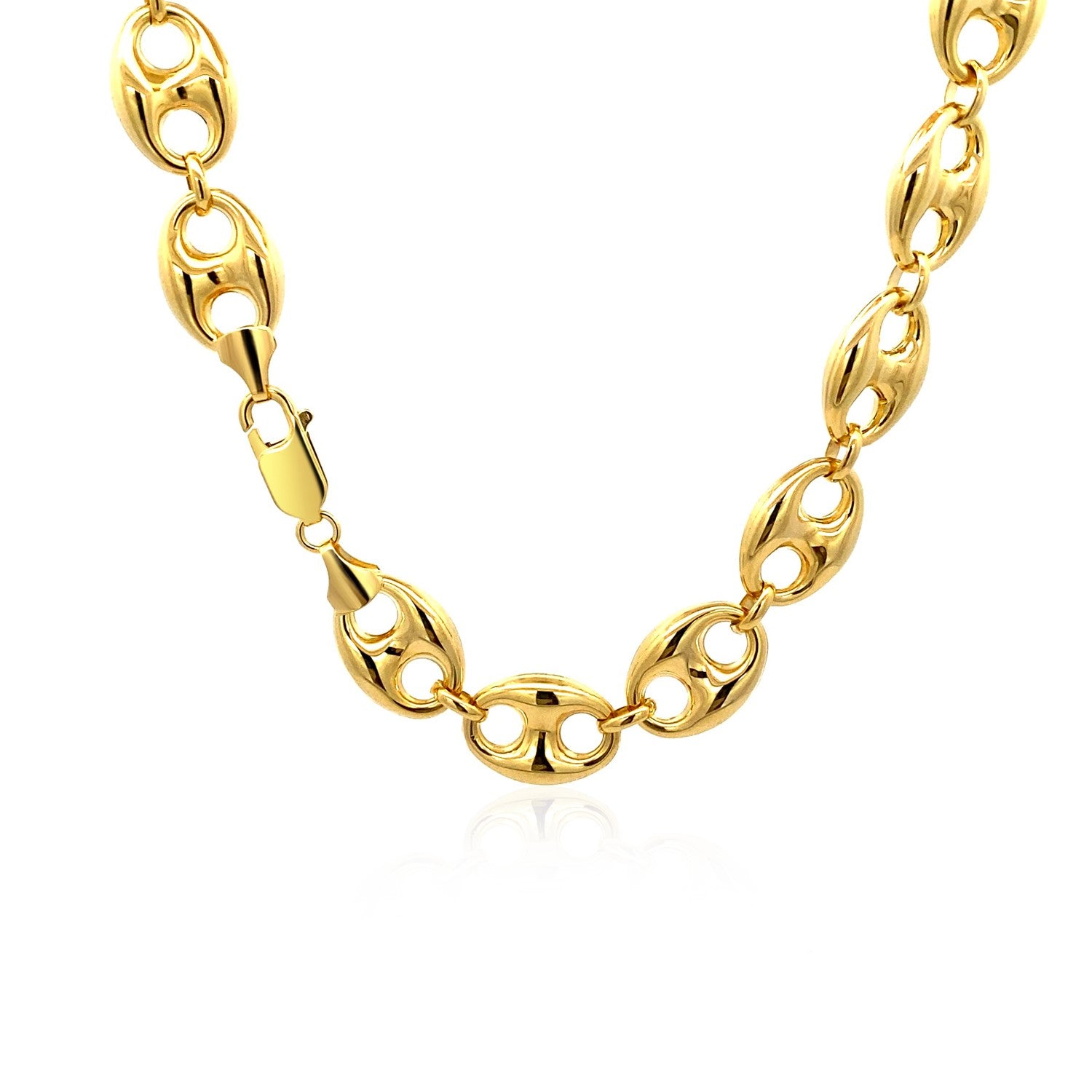 14k yellow gold puffed mariner link chain with a lobster clasp.
