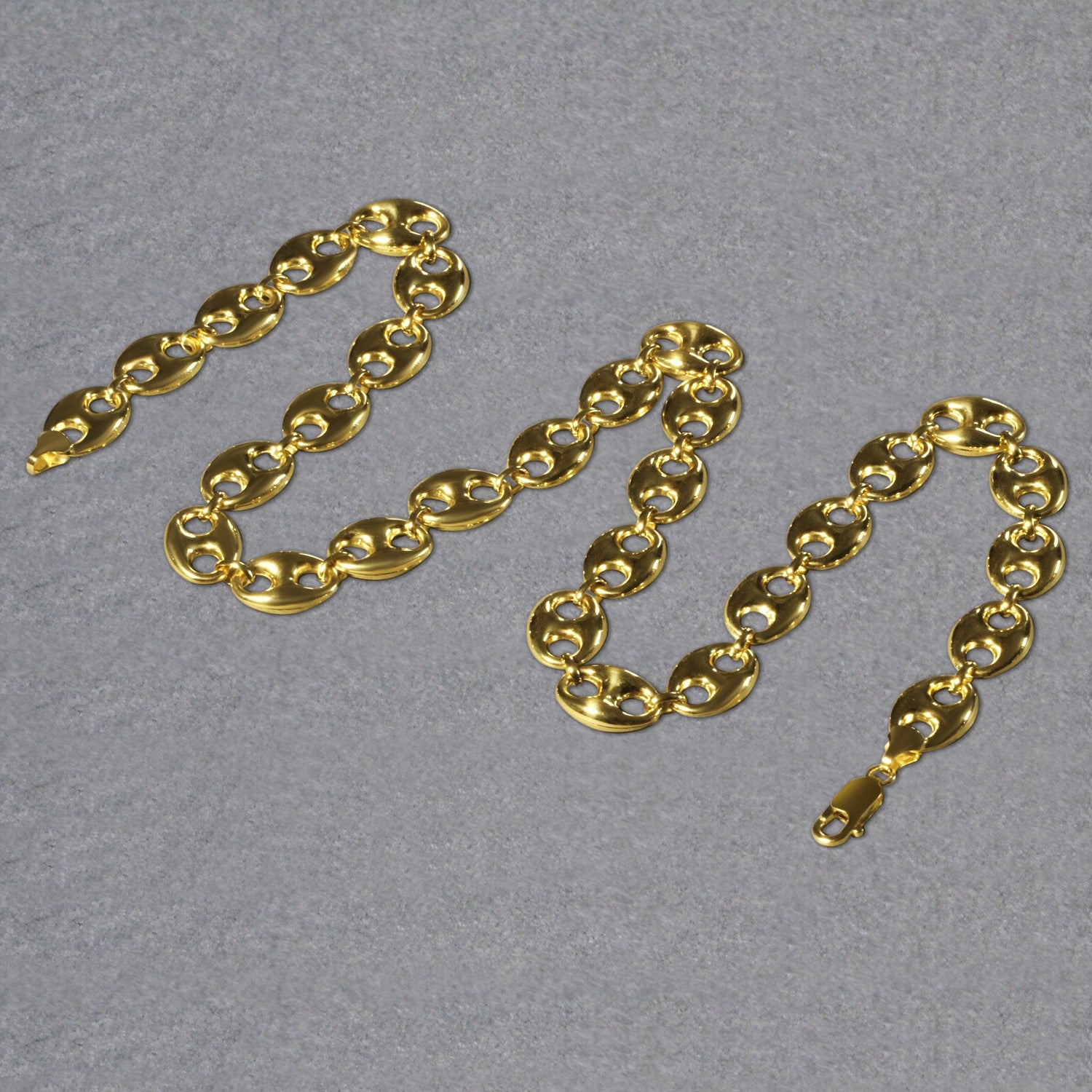 14k yellow gold puffed mariner link chain with a lobster clasp.