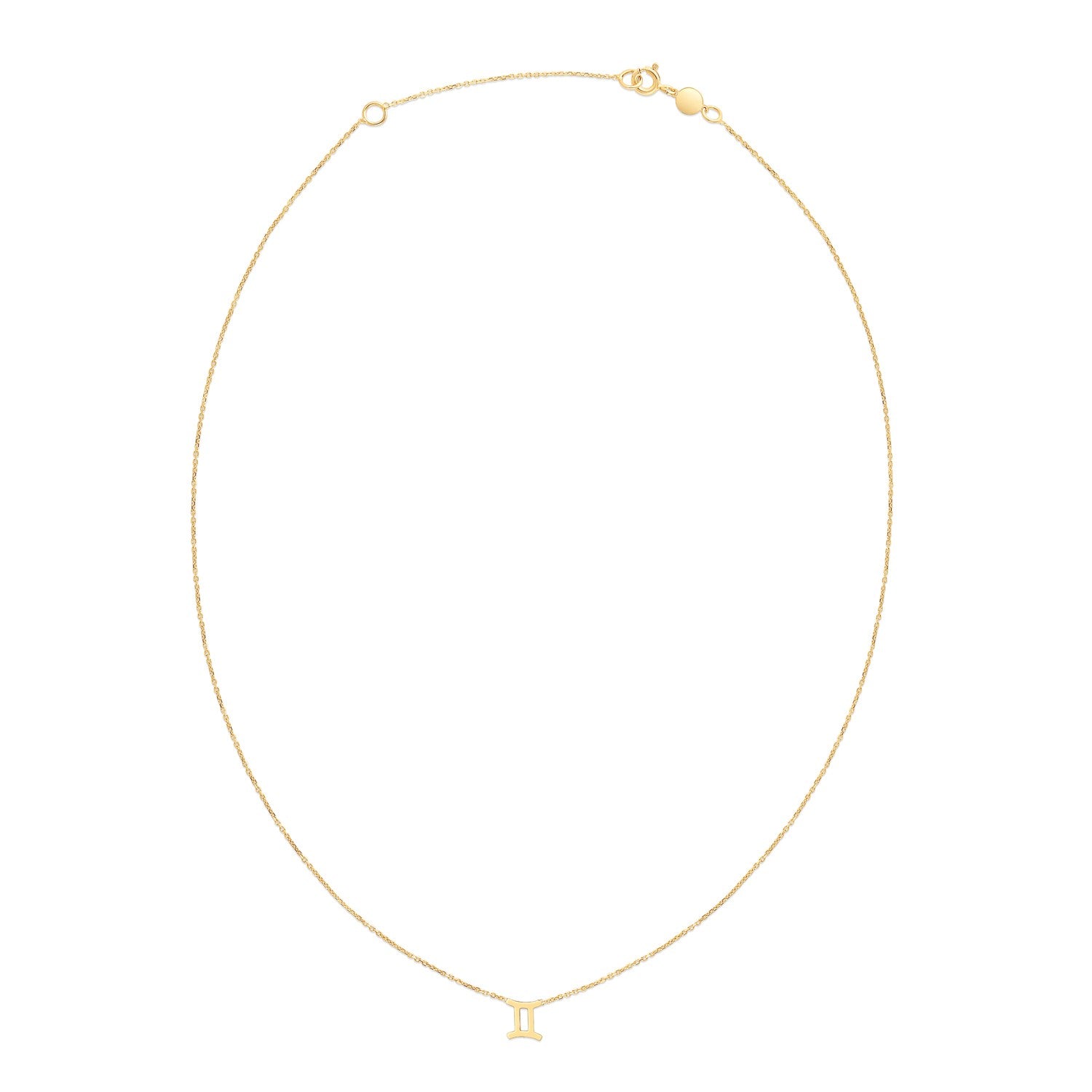 14K yellow gold necklace with a Gemini zodiac sign pendant.