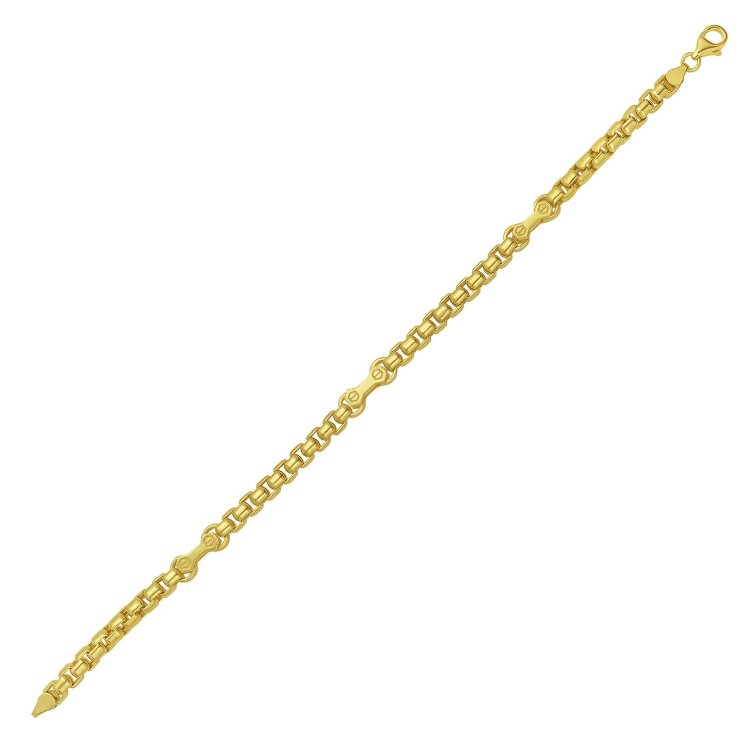 14K yellow gold round box hardware bracelet with a lobster clasp.