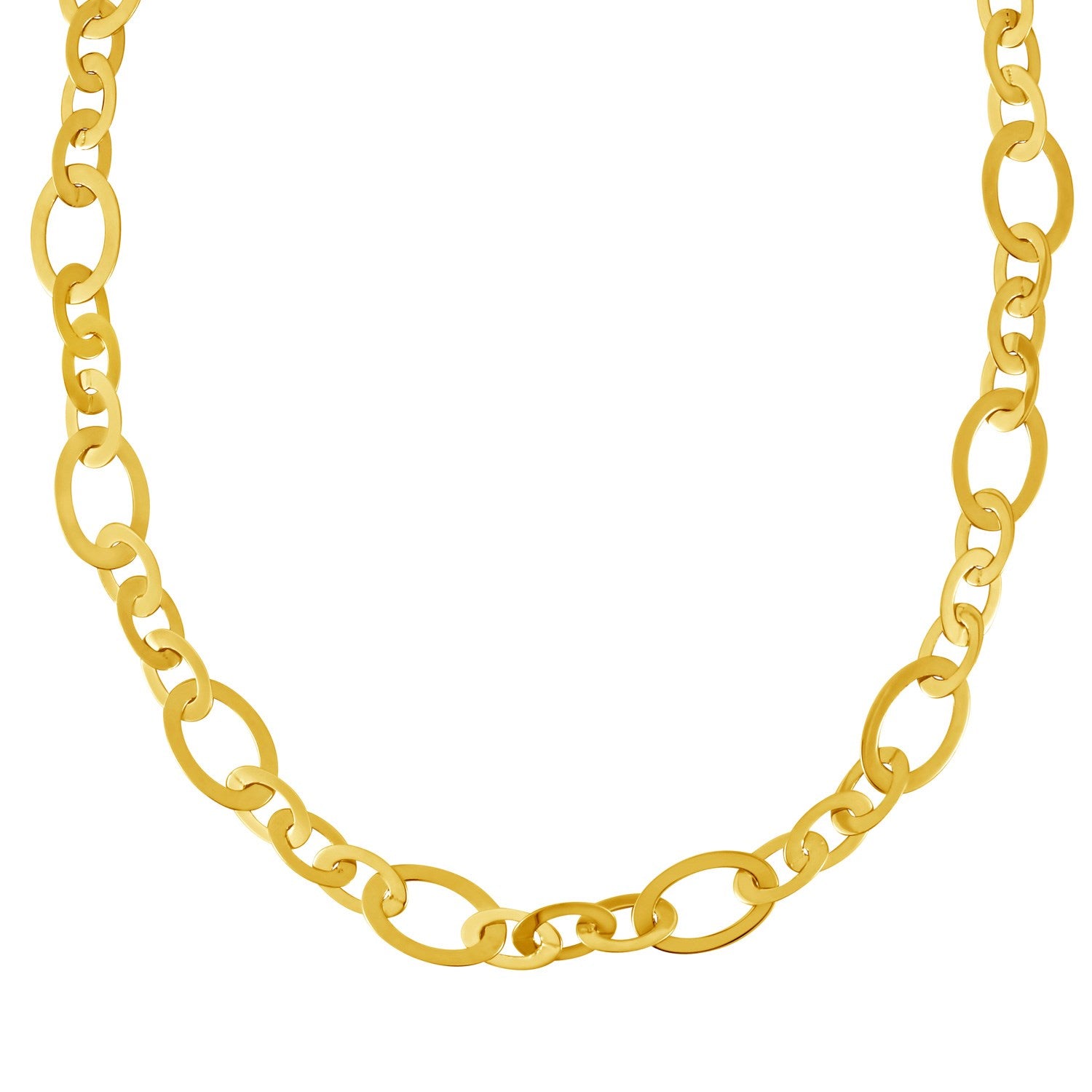 Large flat oval link necklace in 14K yellow gold.