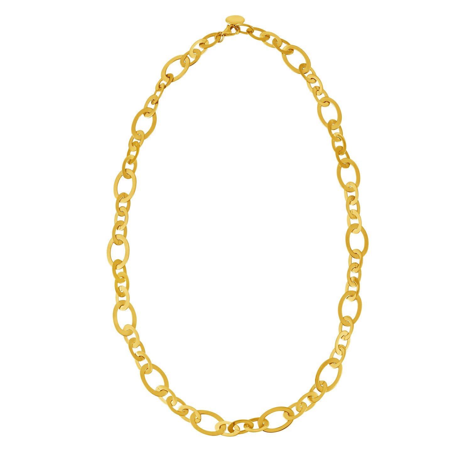 A 14K yellow gold necklace with large and small flat oval links.