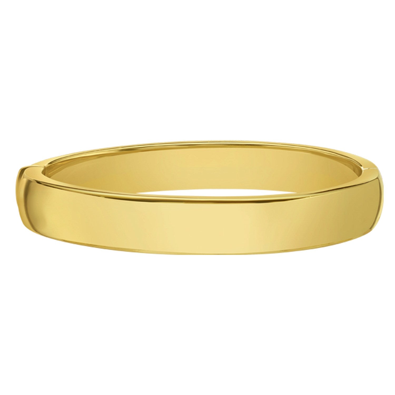 14K yellow gold classic polished bangle, 10mm wide, with a box clasp.
