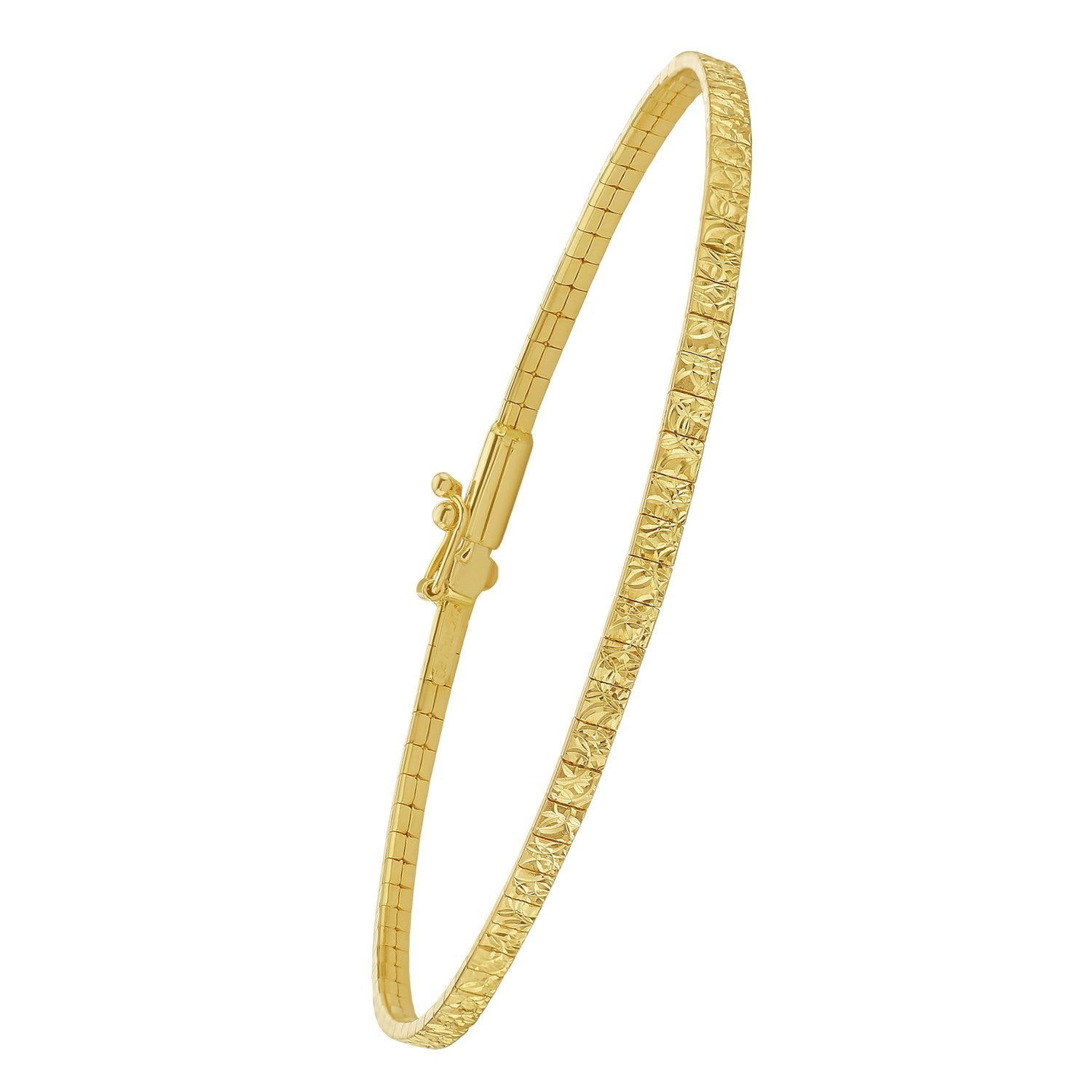 14K yellow gold mini glacier bracelet with a diamond-cut finish and push-in clasp.