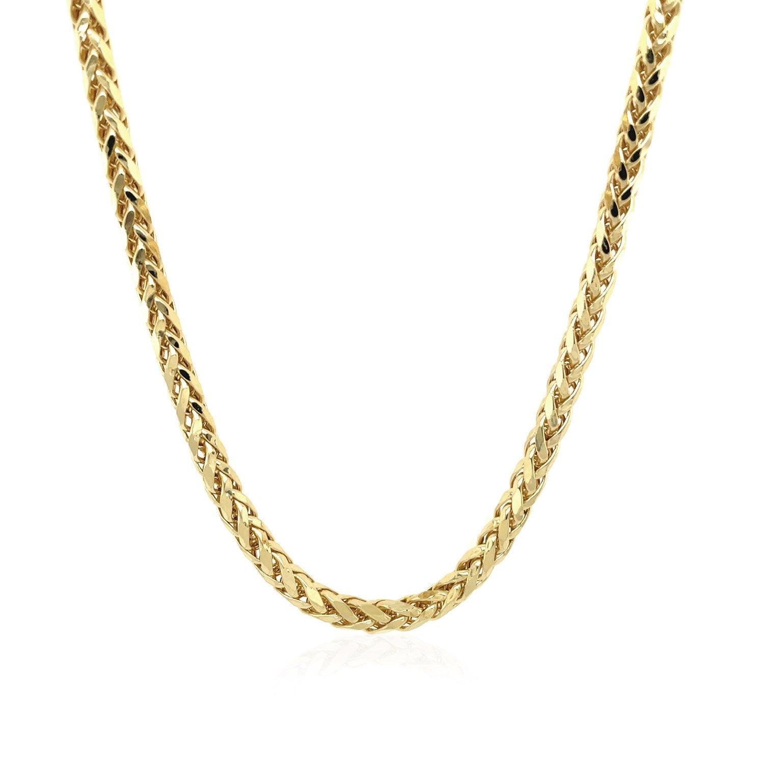 A 14k yellow gold diamond-cut round Franco chain with a lobster clasp.