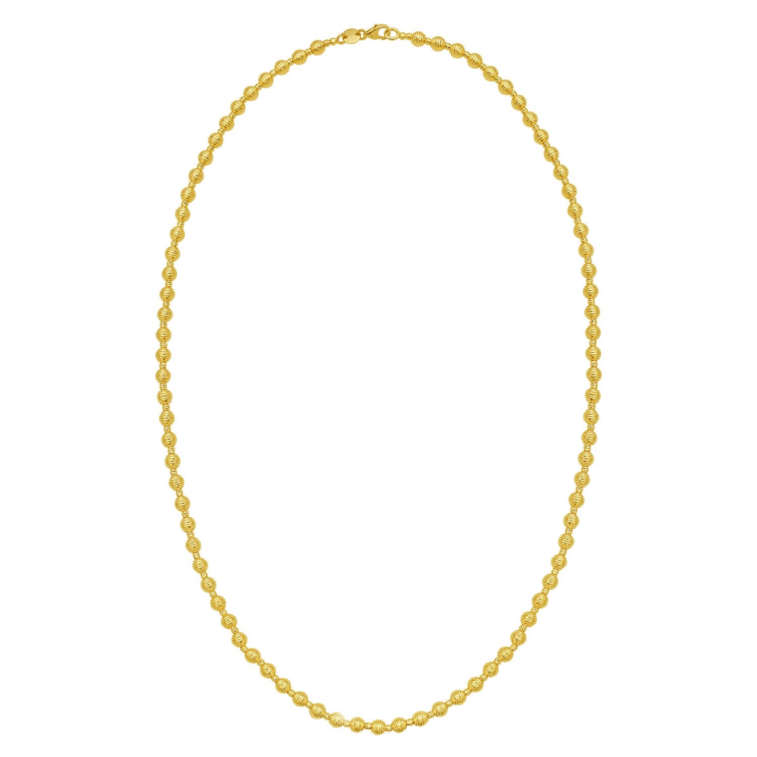 14K yellow gold disco diamond cut bead chain with a lobster clasp.