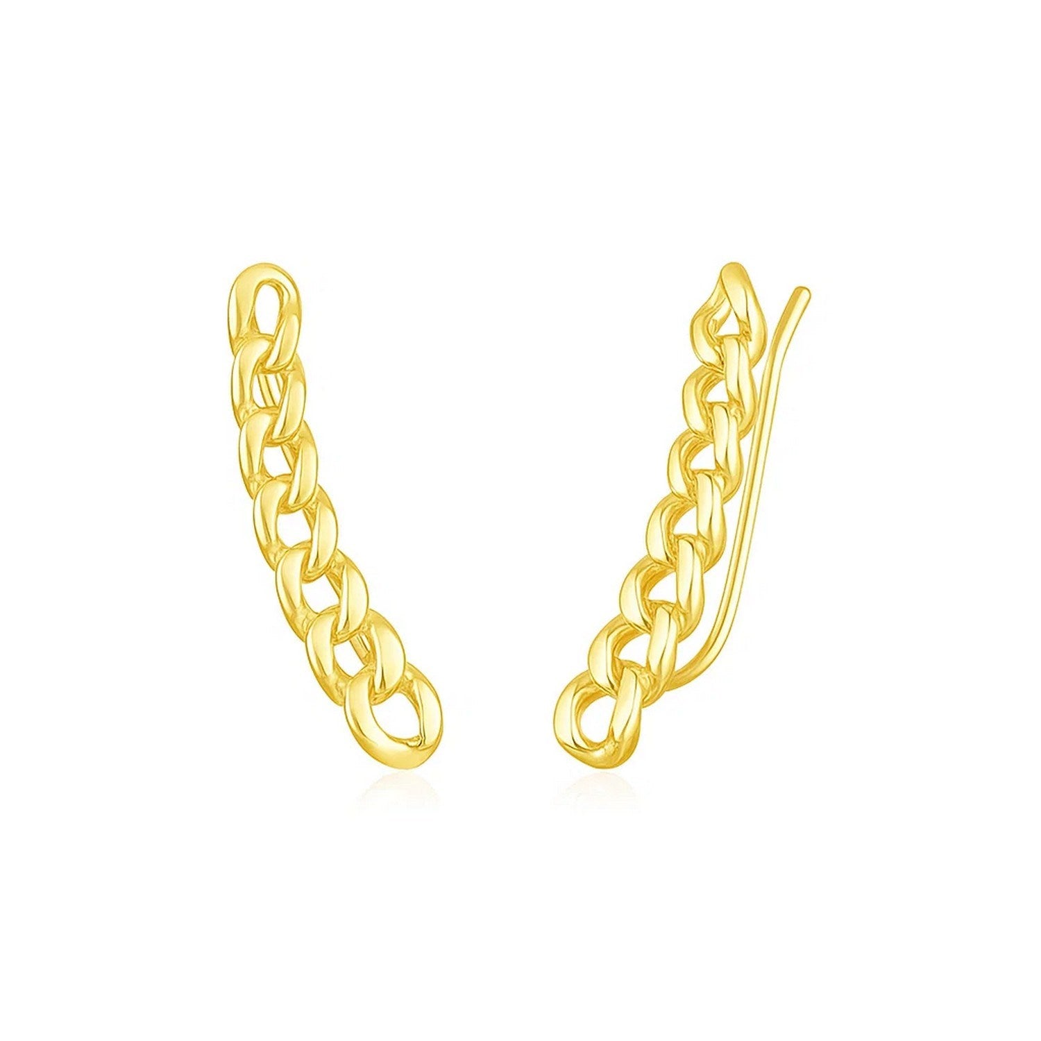 14k yellow gold ear climber earrings with chain links.