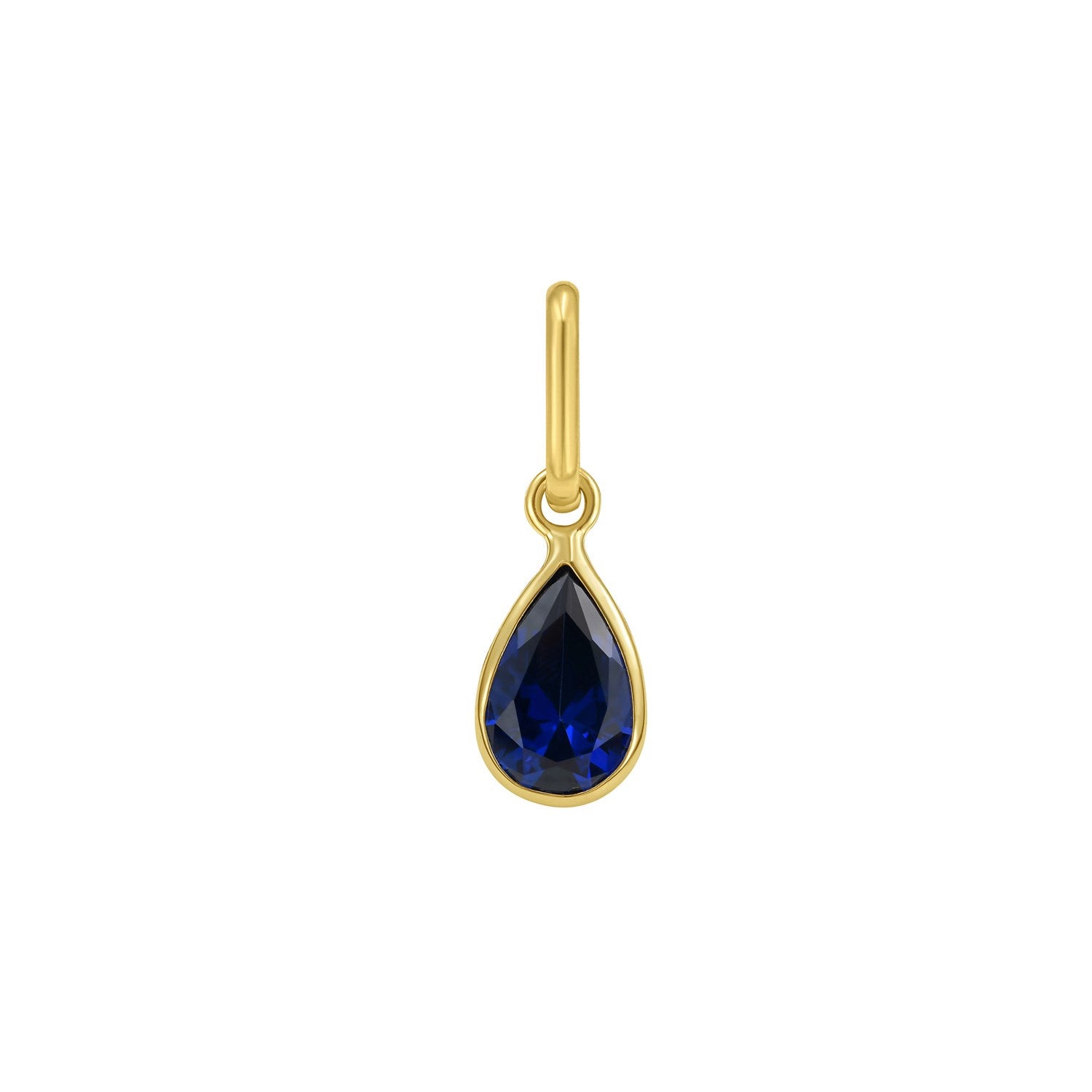 14K yellow gold pear blue sapphire charm pendant.