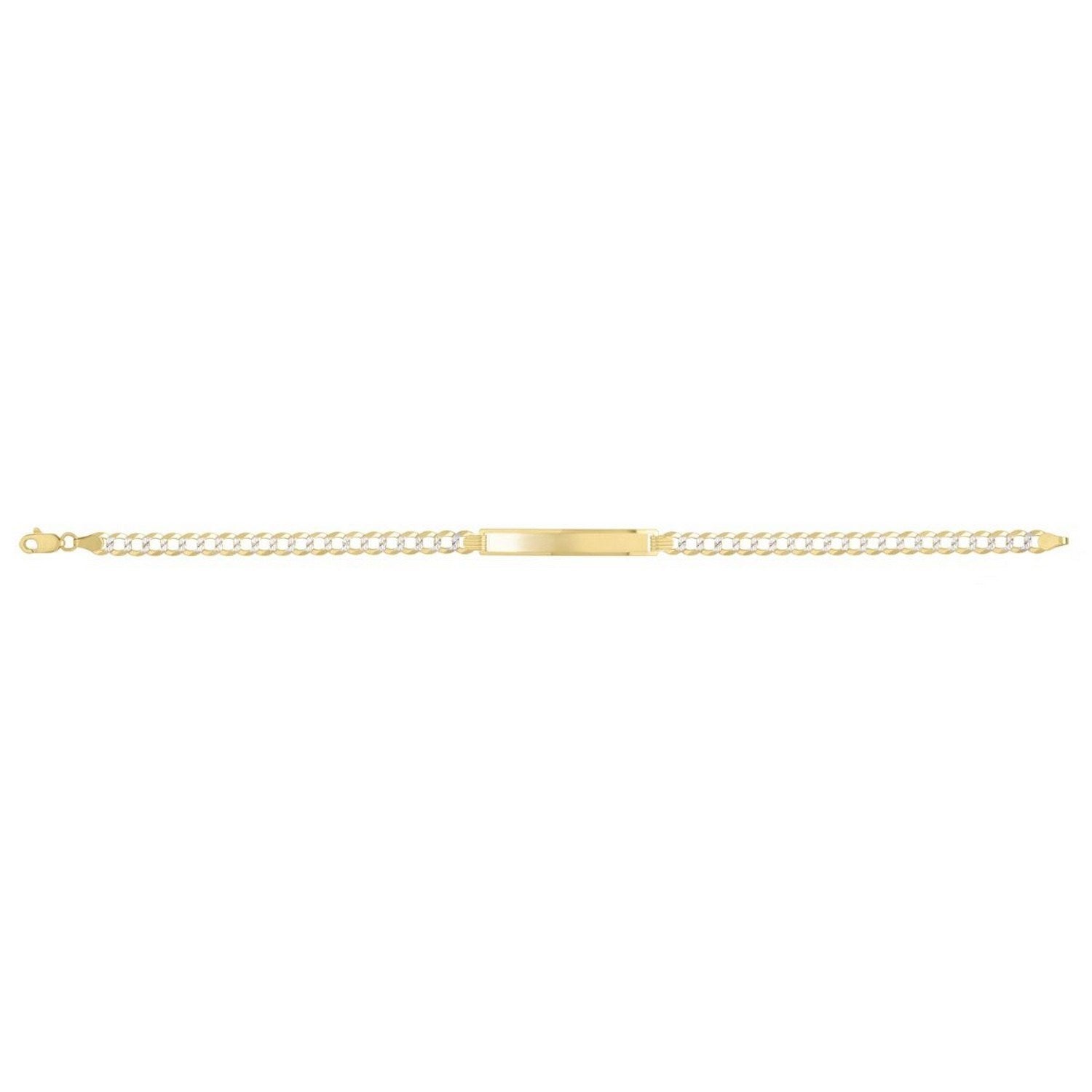 A 14k yellow gold pave curb ID bracelet with a lobster clasp.