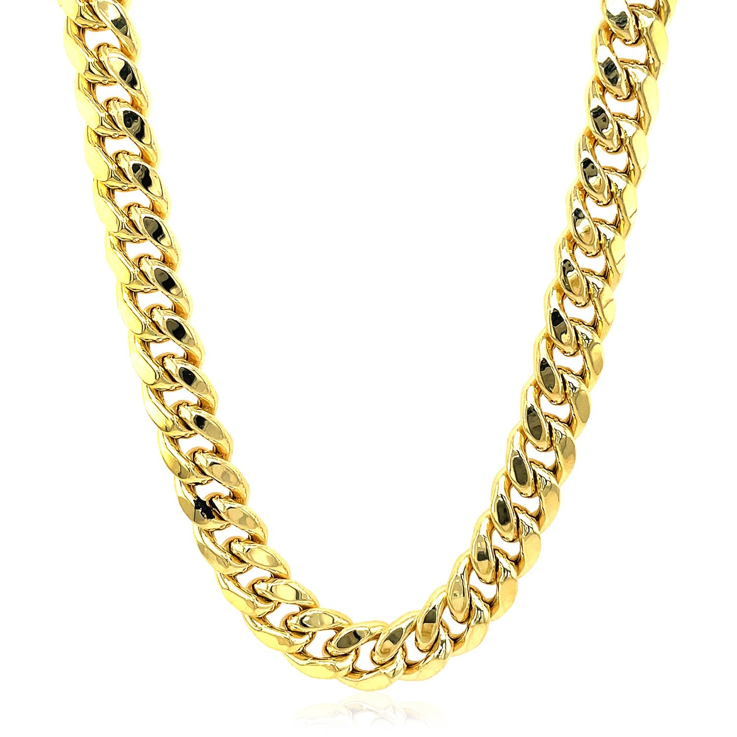 14k yellow gold semi-solid Miami Cuban chain, 9.10 mm wide.