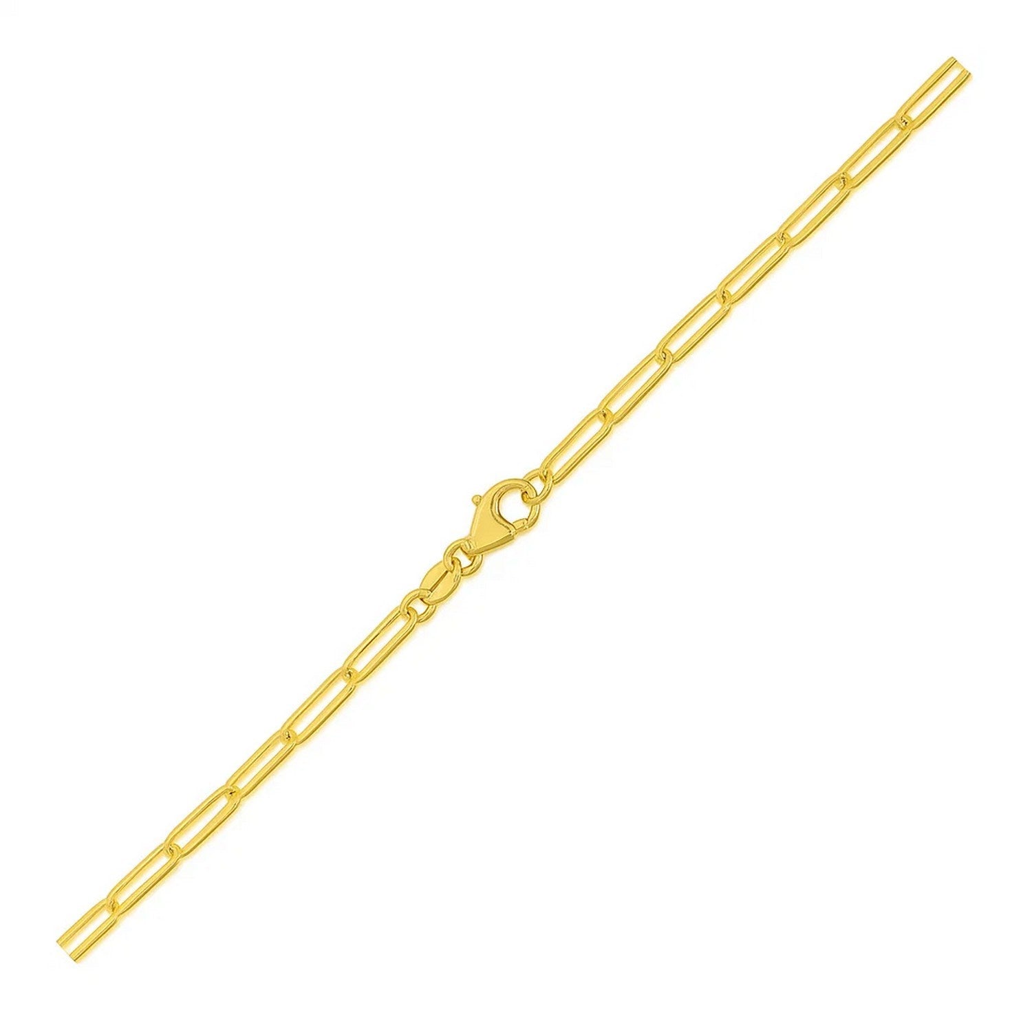 14K yellow gold paperclip bracelet with a lobster clasp.