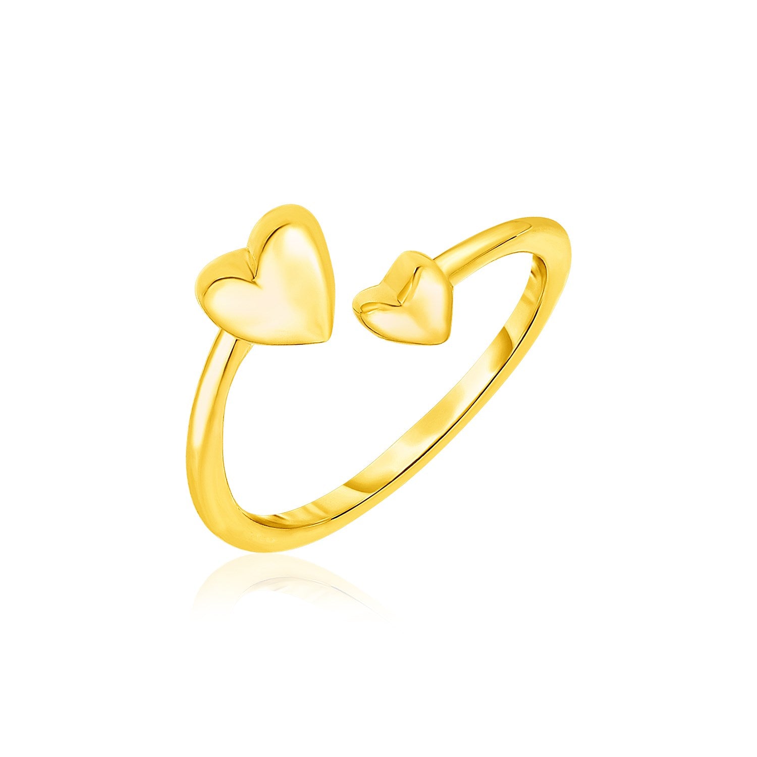 14k yellow gold bypass style toe ring with two polished hearts.