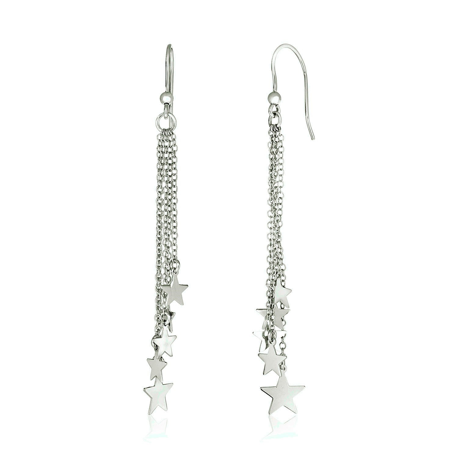 Sterling silver tassel earrings with polished stars dangling from Euro wires.