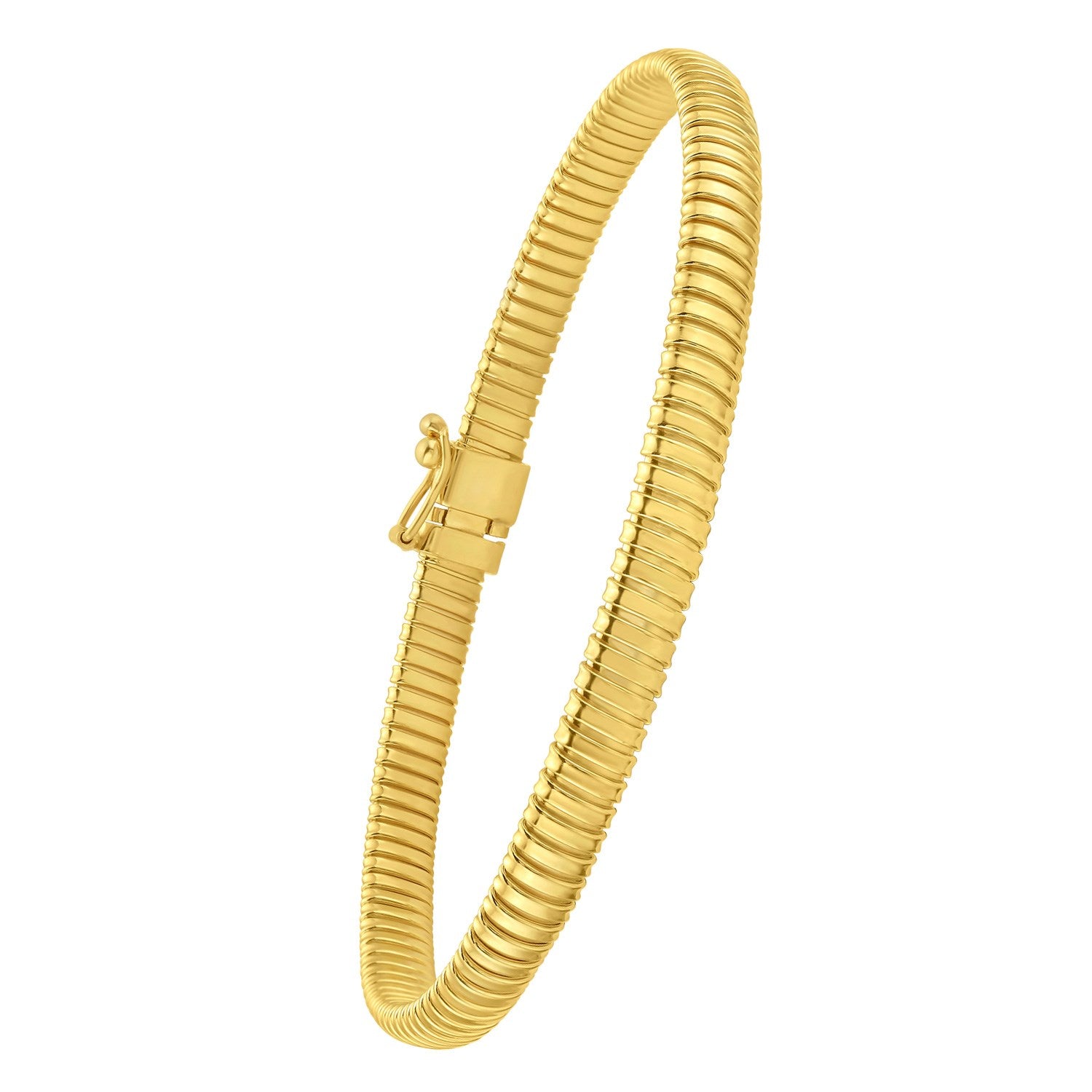 14K yellow gold Tubogas bracelet with a flexible coil design and a box clasp.